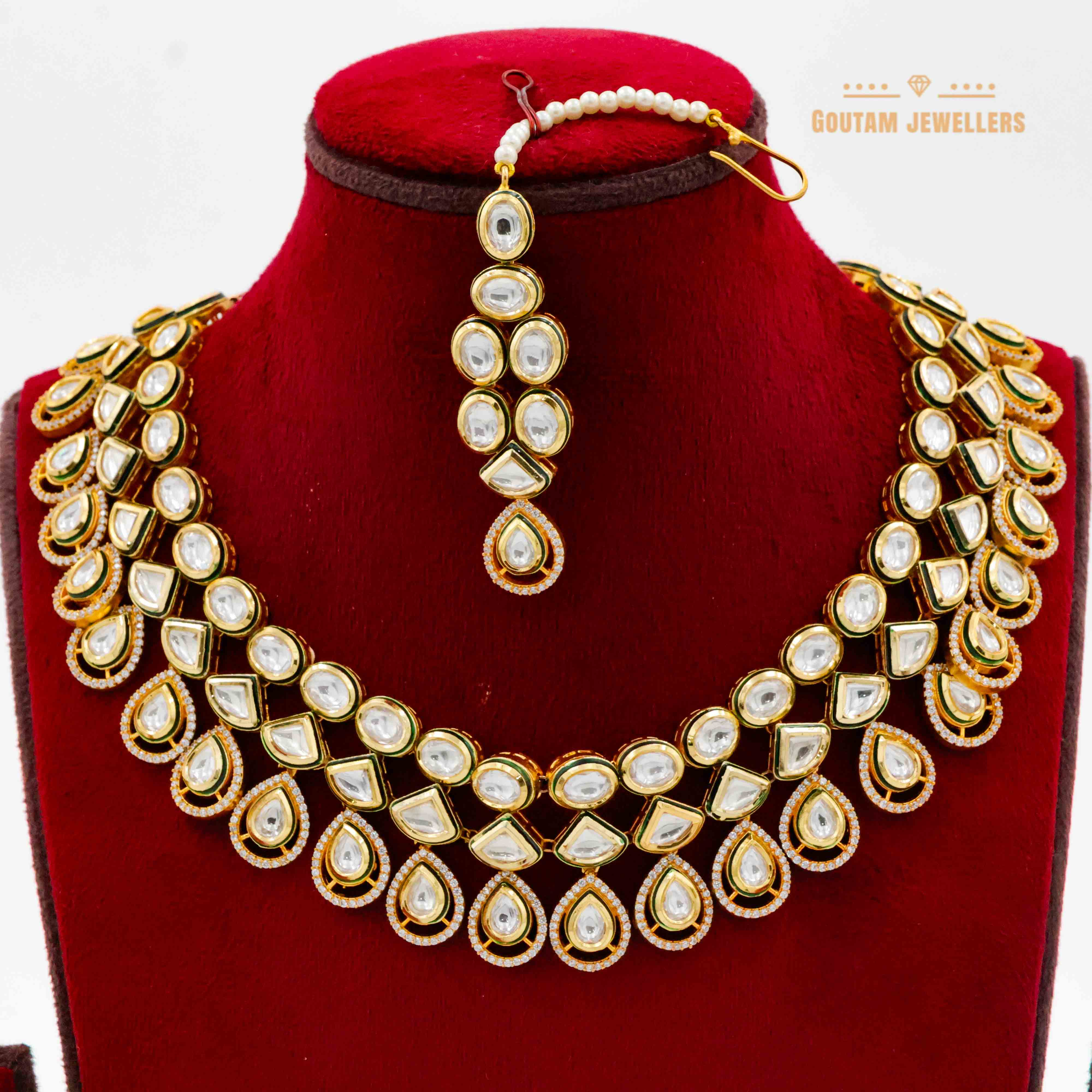 Fancy Real Kundan Set with CZ Stones