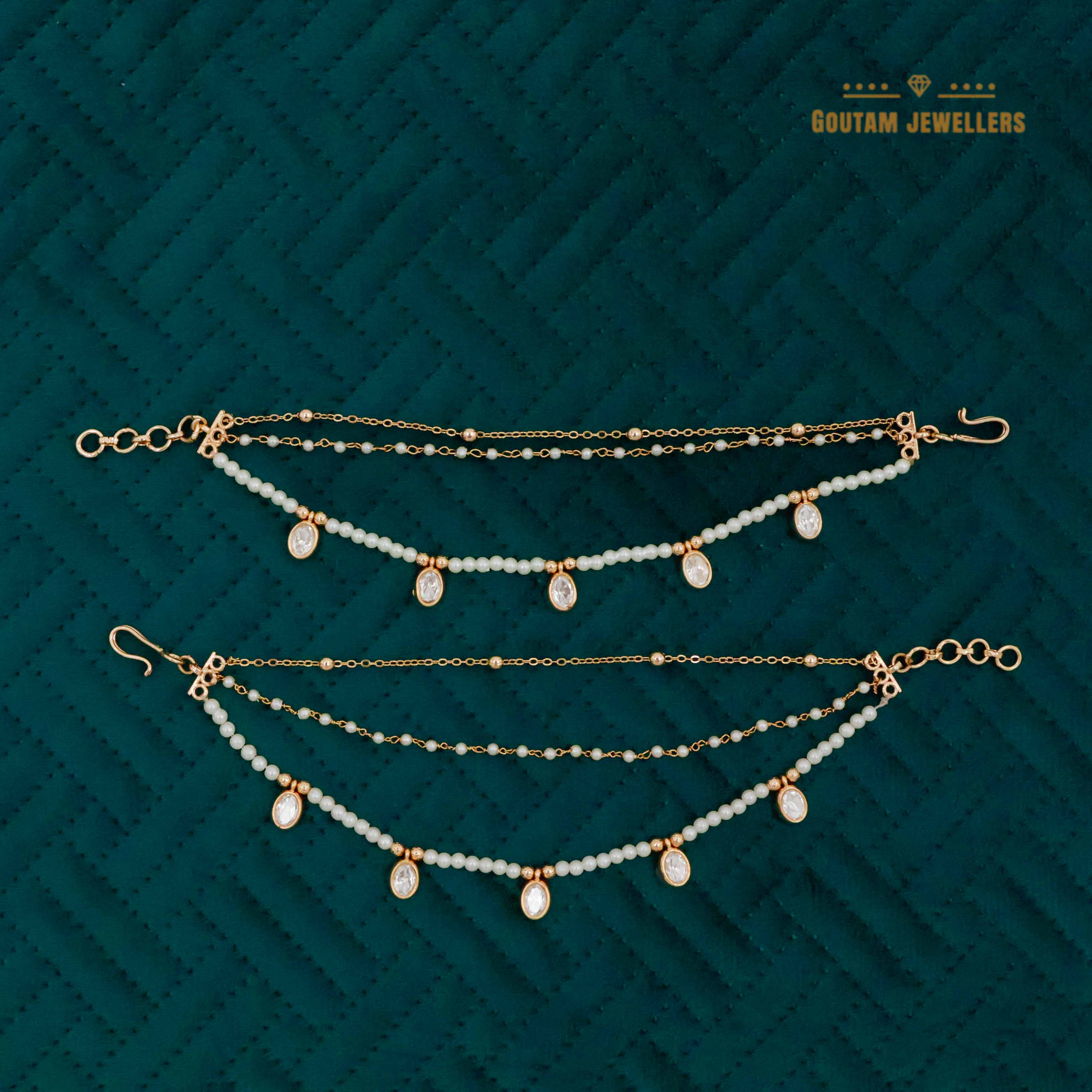 Goutam Jewellers By Ashok Rathod - Oval Shape Pearl Polki Designer Ear Chains