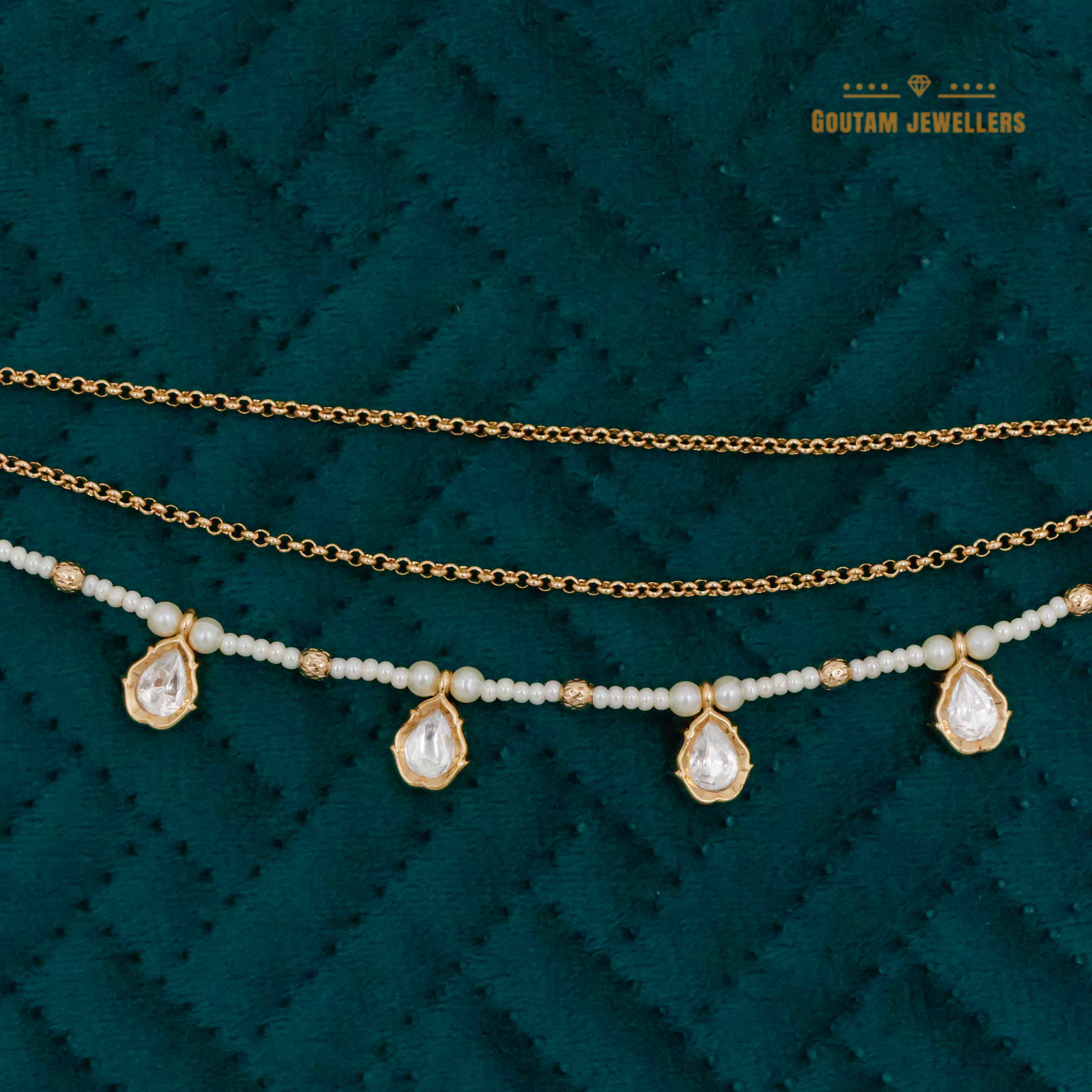 Goutam Jewellers By Ashok Rathod - Tilak Shape Pearl Polki Designer Ear Chains