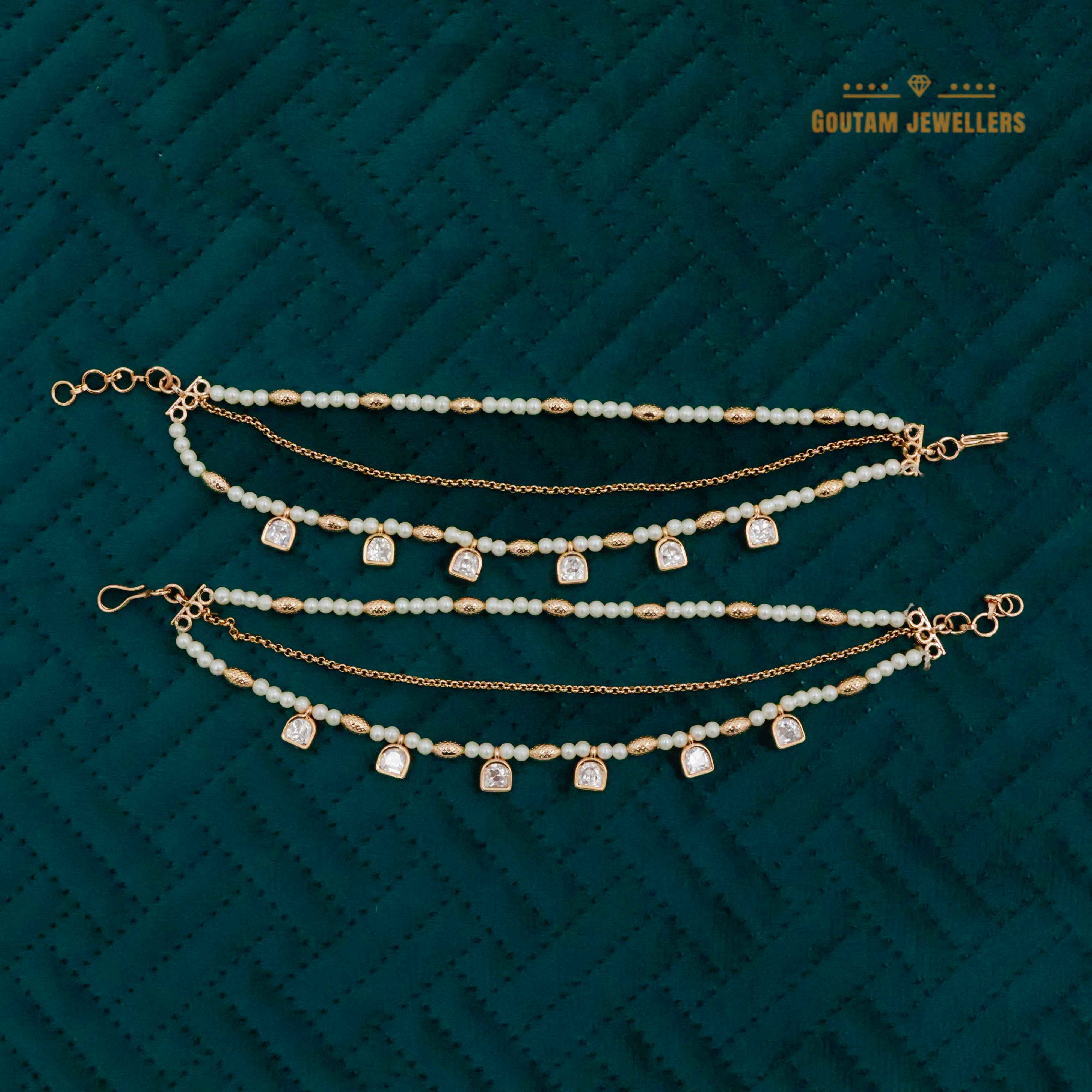 Goutam Jewellers By Ashok Rathod - Semi Shape Pearl Polki Designer Ear Chains