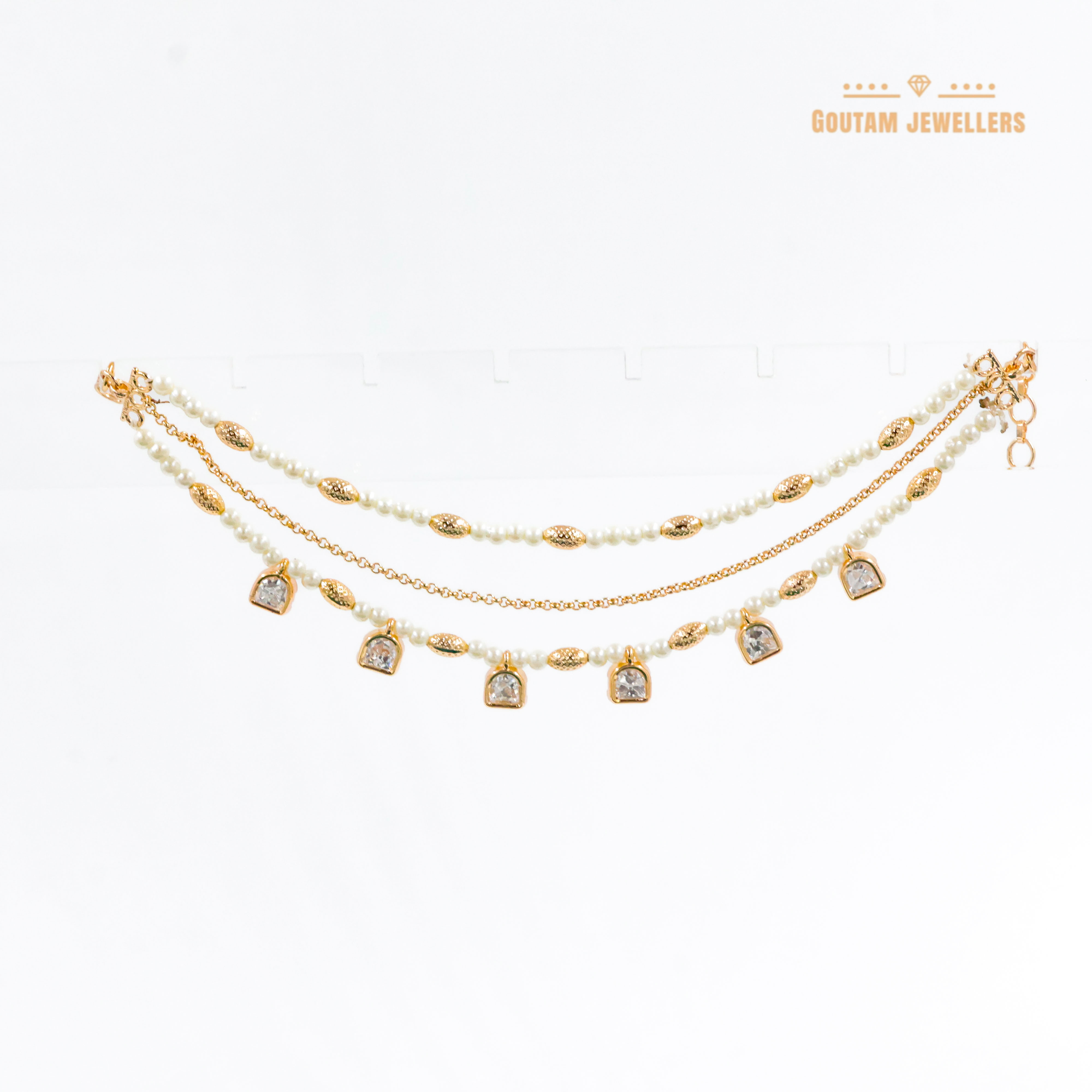 Goutam Jewellers By Ashok Rathod - Semi Shape Pearl Polki Designer Ear Chains