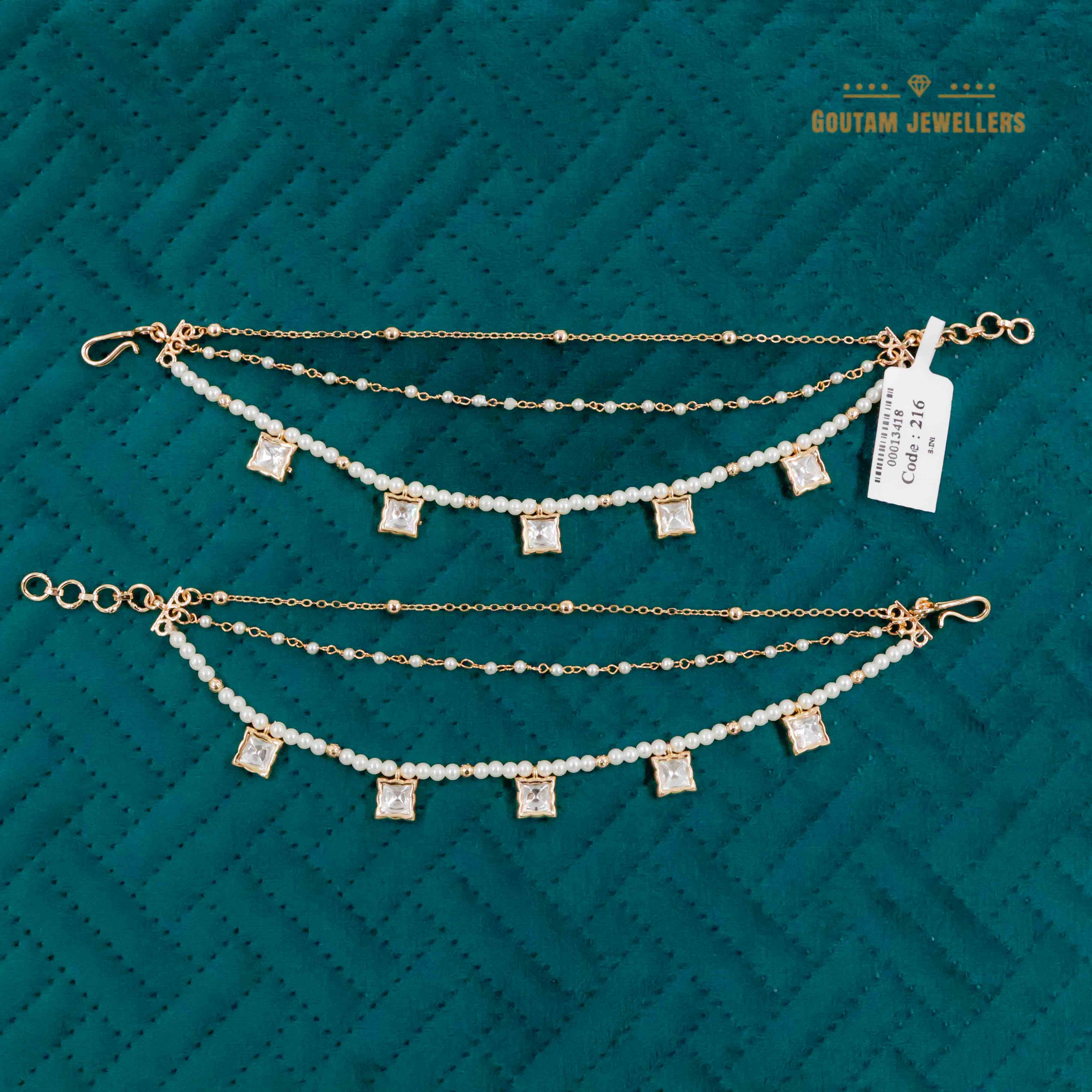 Goutam Jewellers By Ashok Rathod - Sqaure Shape Pearl Polki Designer Ear Chains