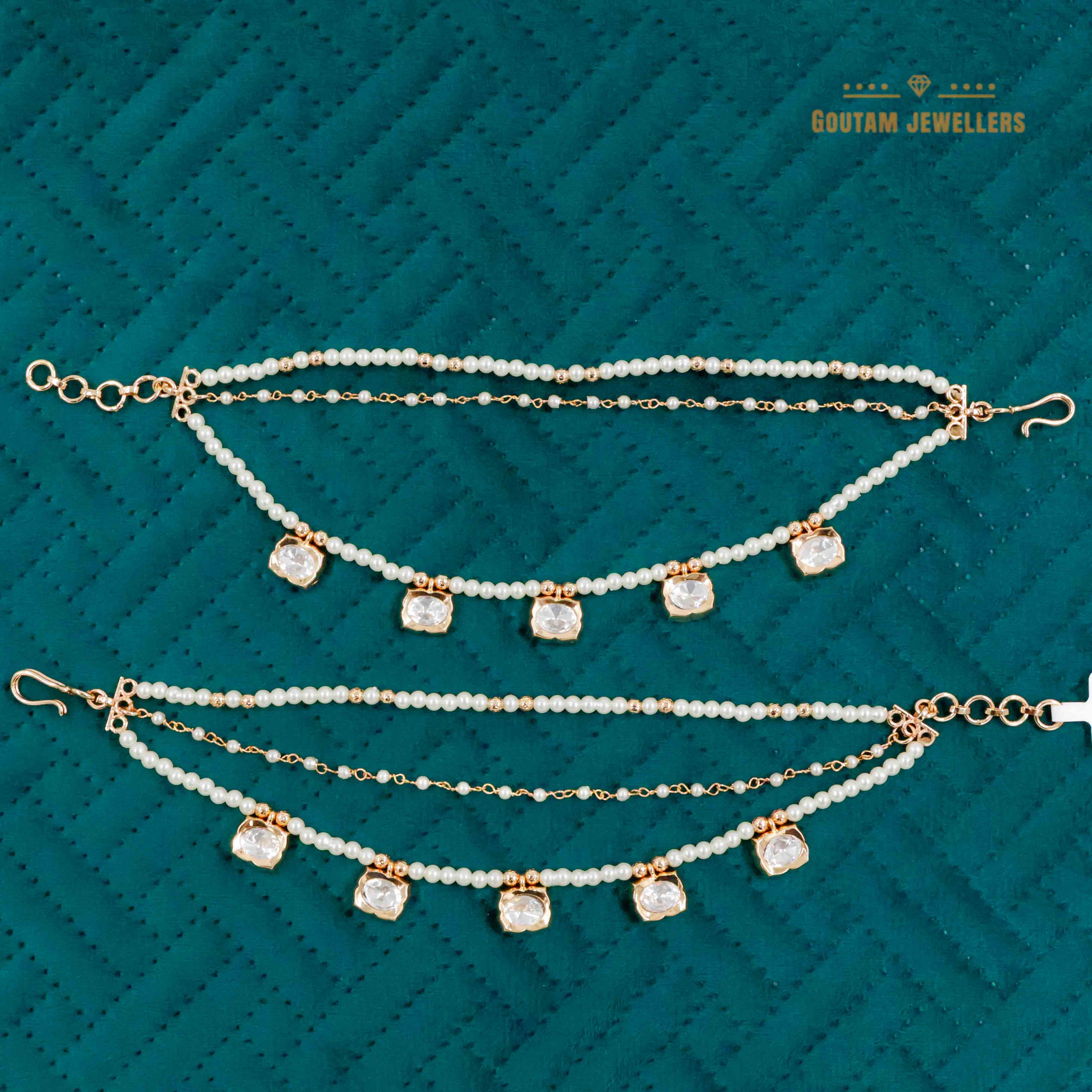Goutam Jewellers By Ashok Rathod - Pearl Polki Designer Ear Chains