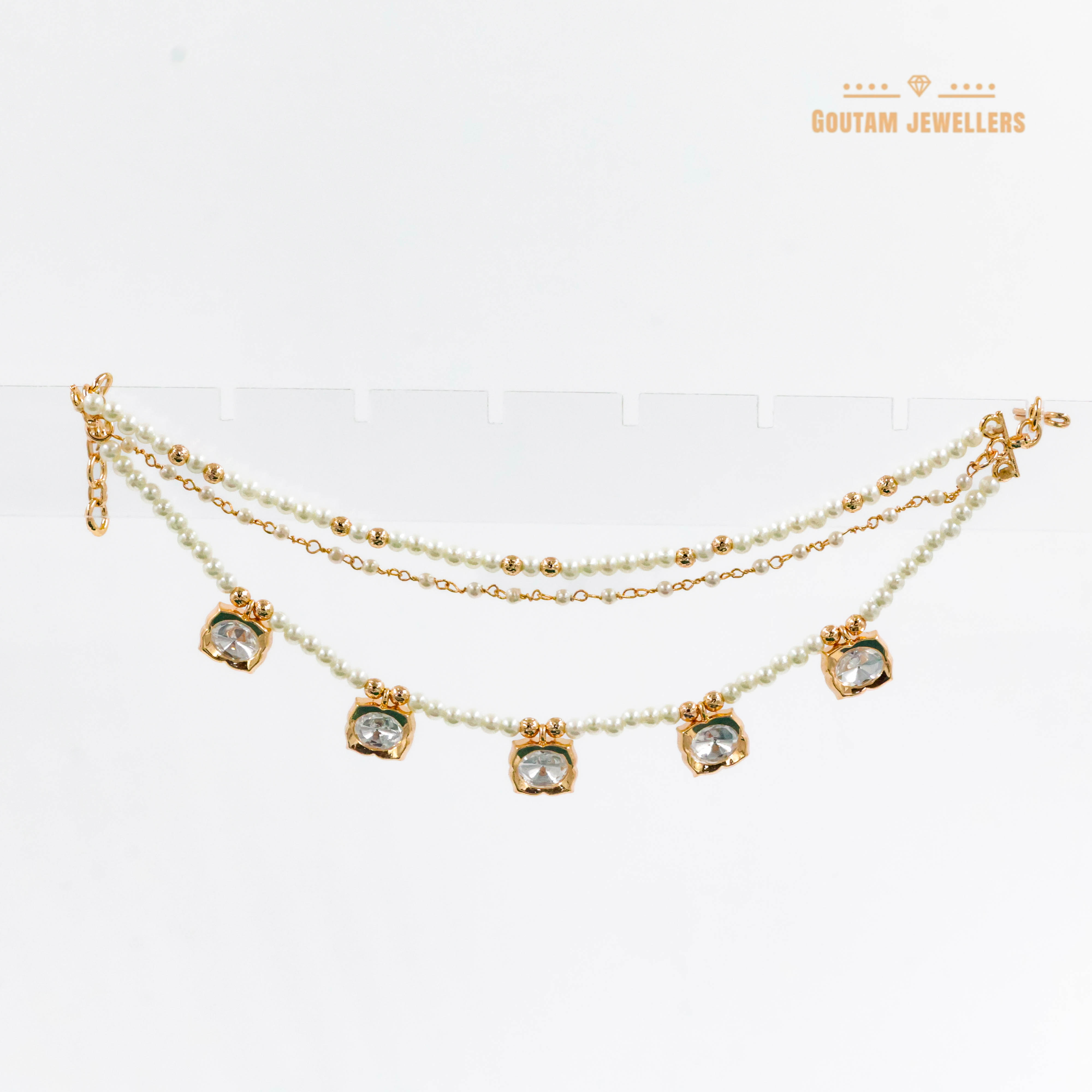 Goutam Jewellers By Ashok Rathod - Pearl Polki Designer Ear Chains