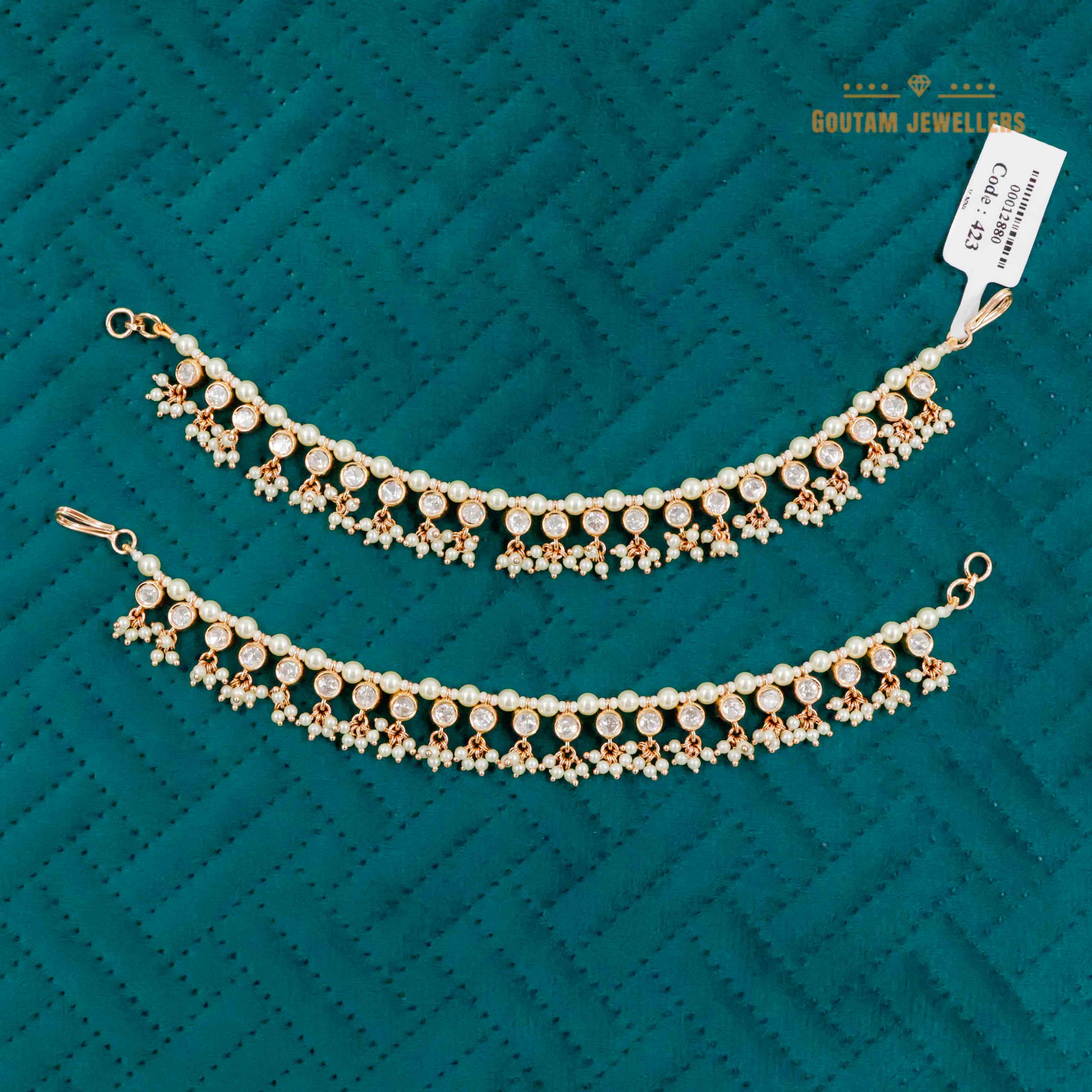 Goutam Jewellers By Ashok Rathod - Designer Pearl Polki Designer Ear Chains
