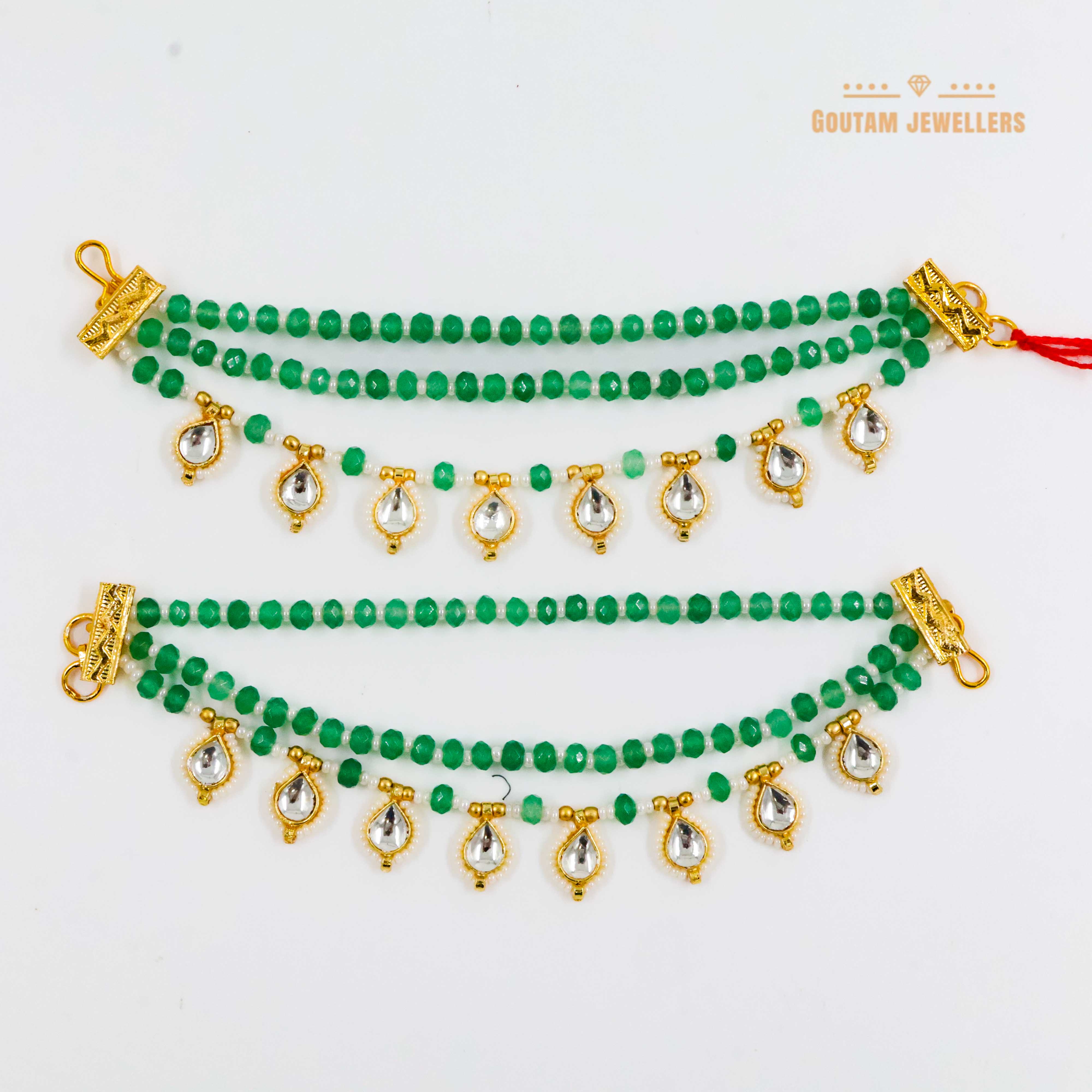 Goutam Jewellers By Ashok Rathod - Emerald Beads Pachi Kundan Designer Ear Chains