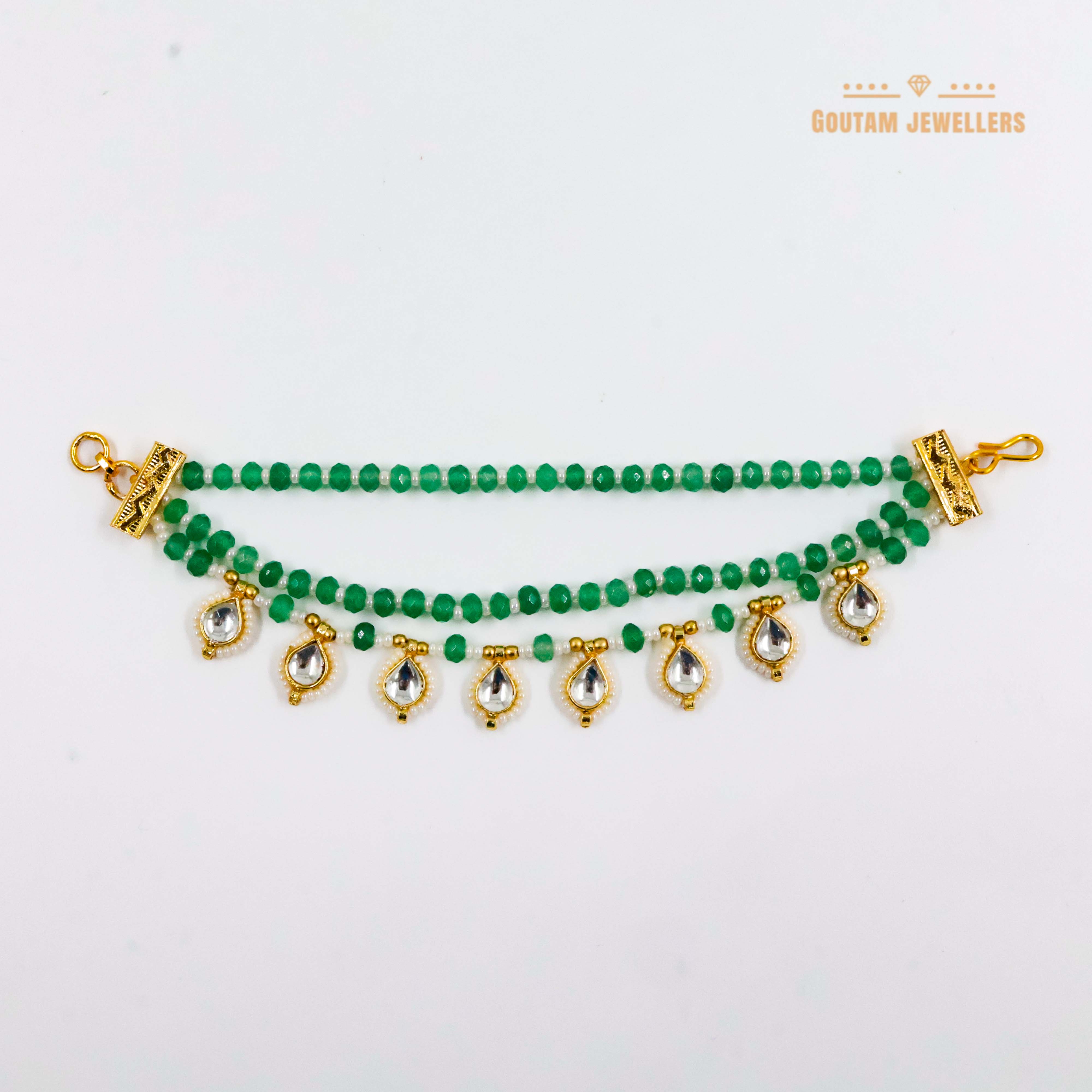 Goutam Jewellers By Ashok Rathod - Emerald Beads Pachi Kundan Designer Ear Chains