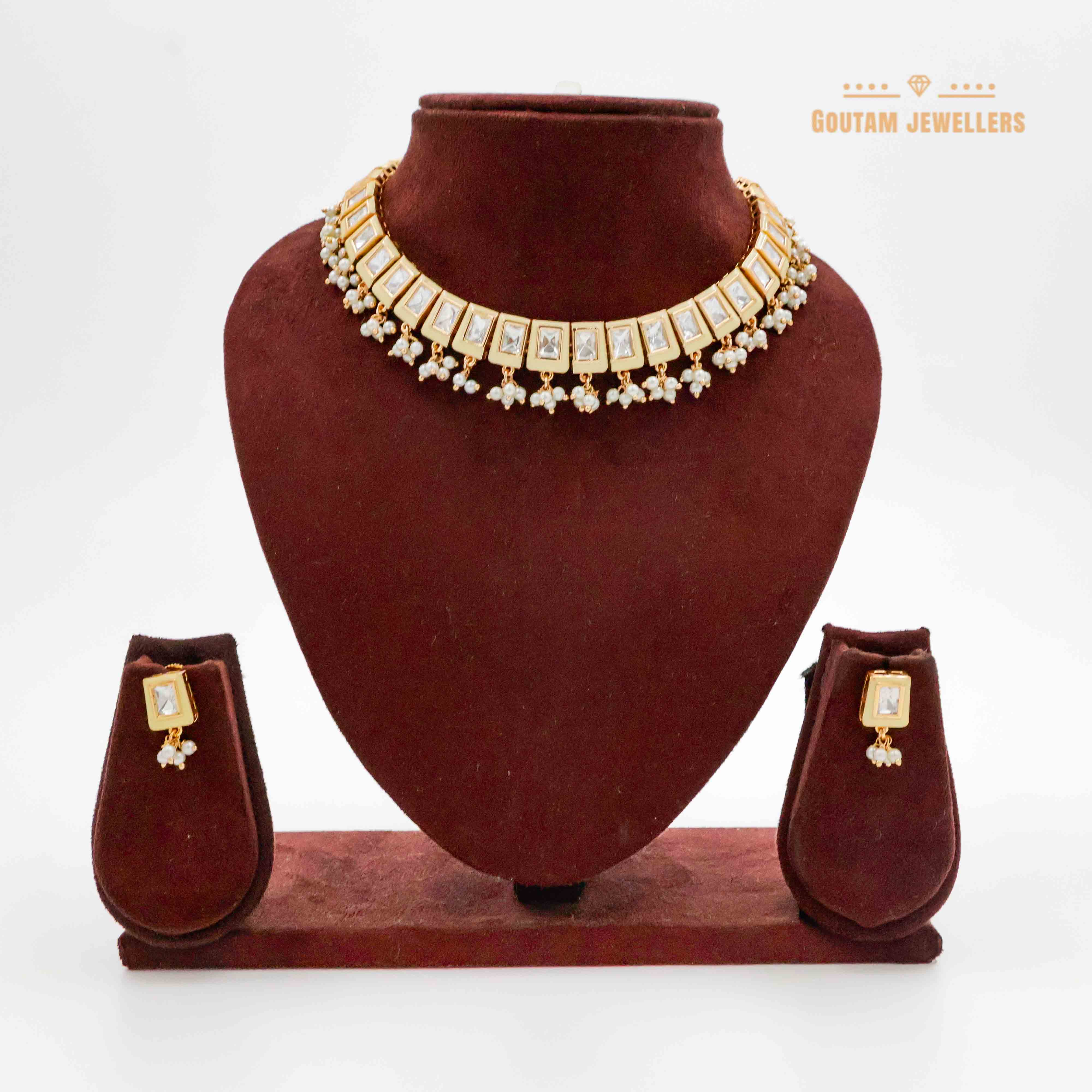 White meena Polki Kundan Set