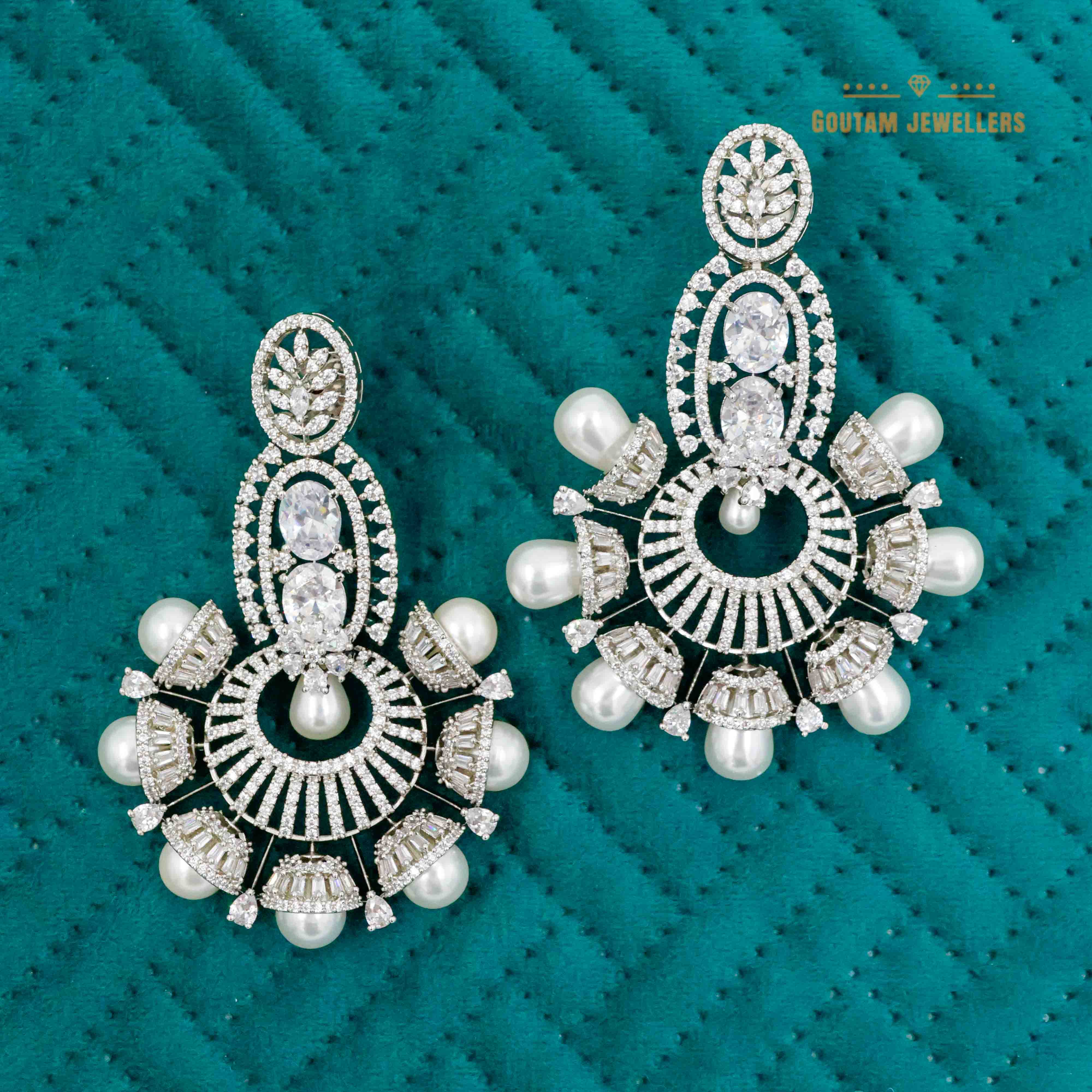 Designer American Diamond Earrings with Moti