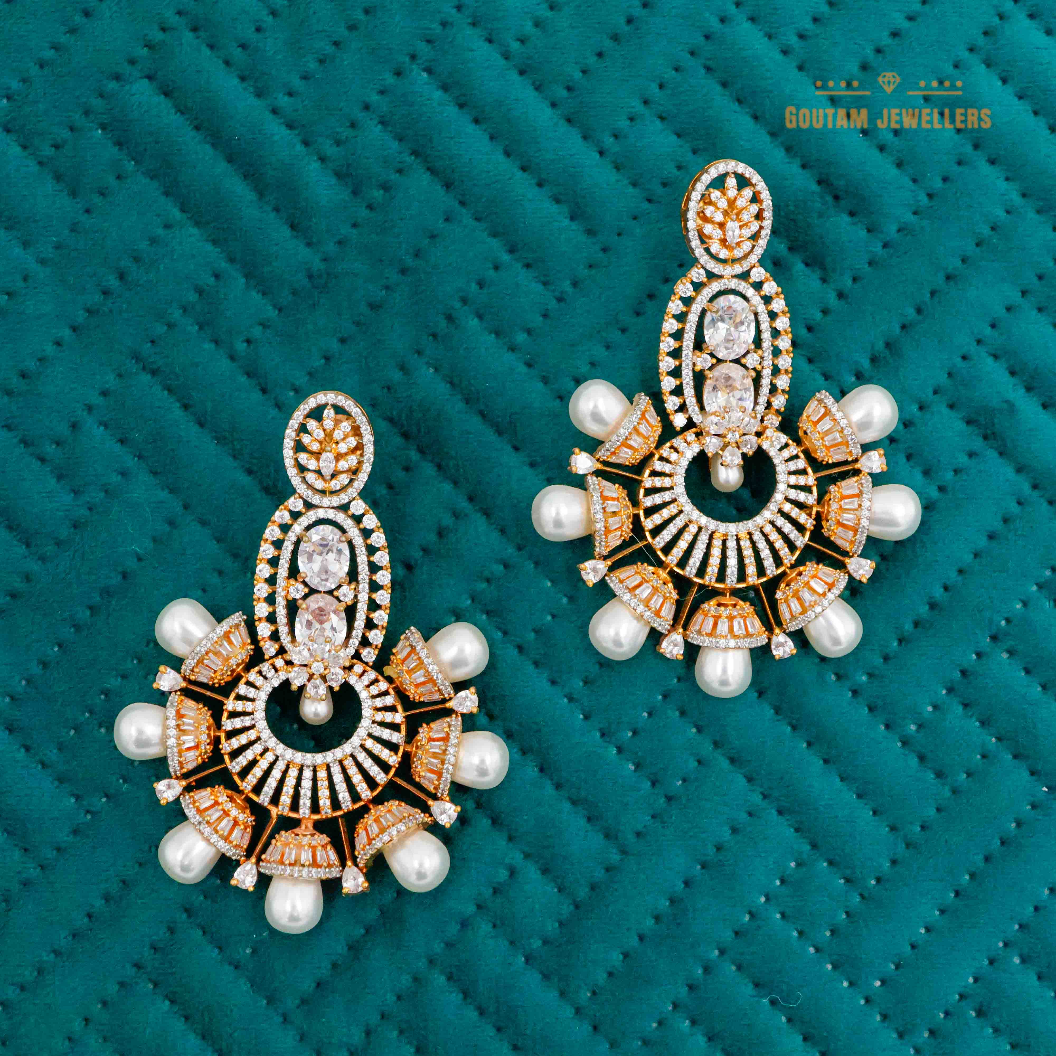 Goutam Jewellers By Ashok Rathod - Designer American Diamond Earrings with Moti