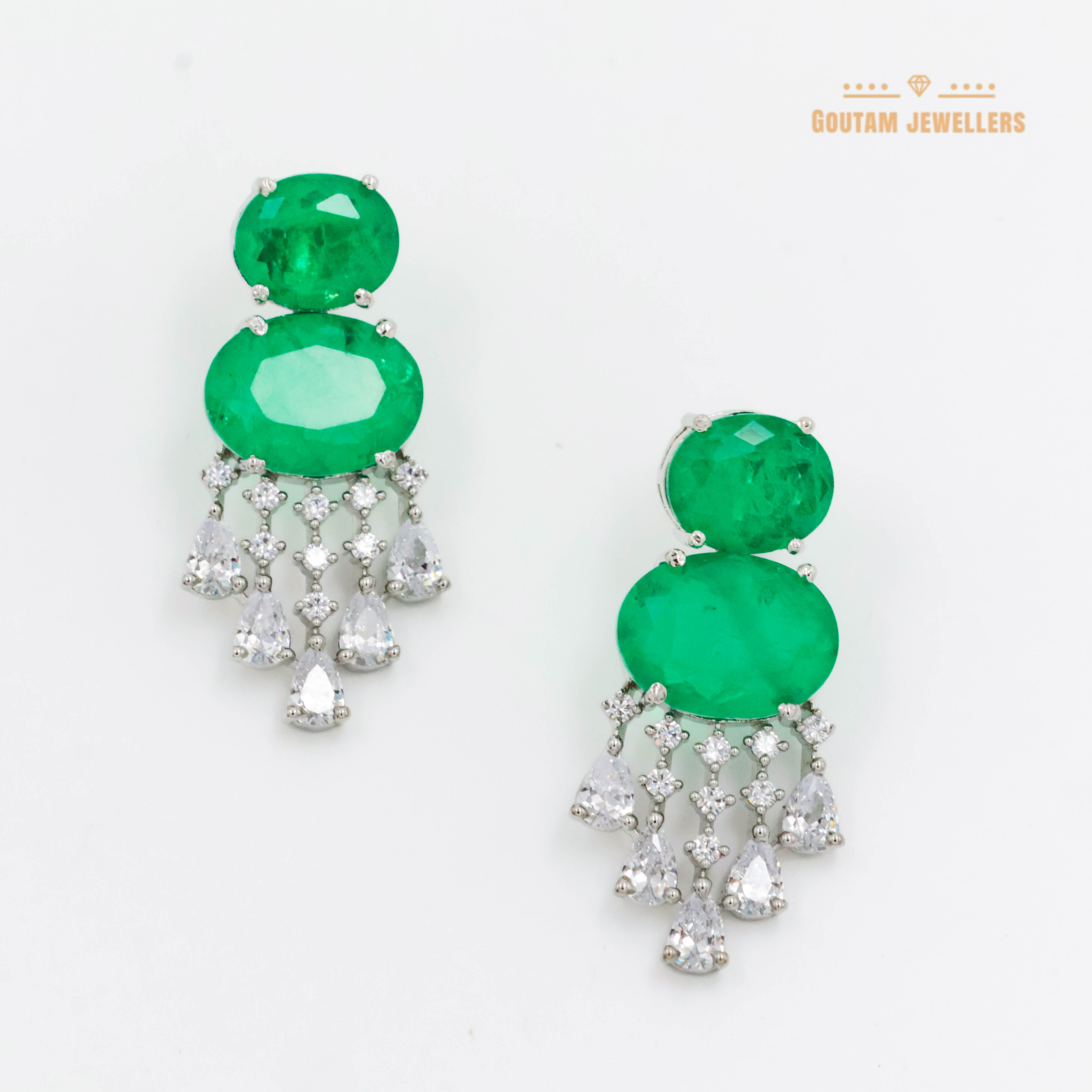 Rhodium Plated Stylish Green Onex Stones Cz Earrings