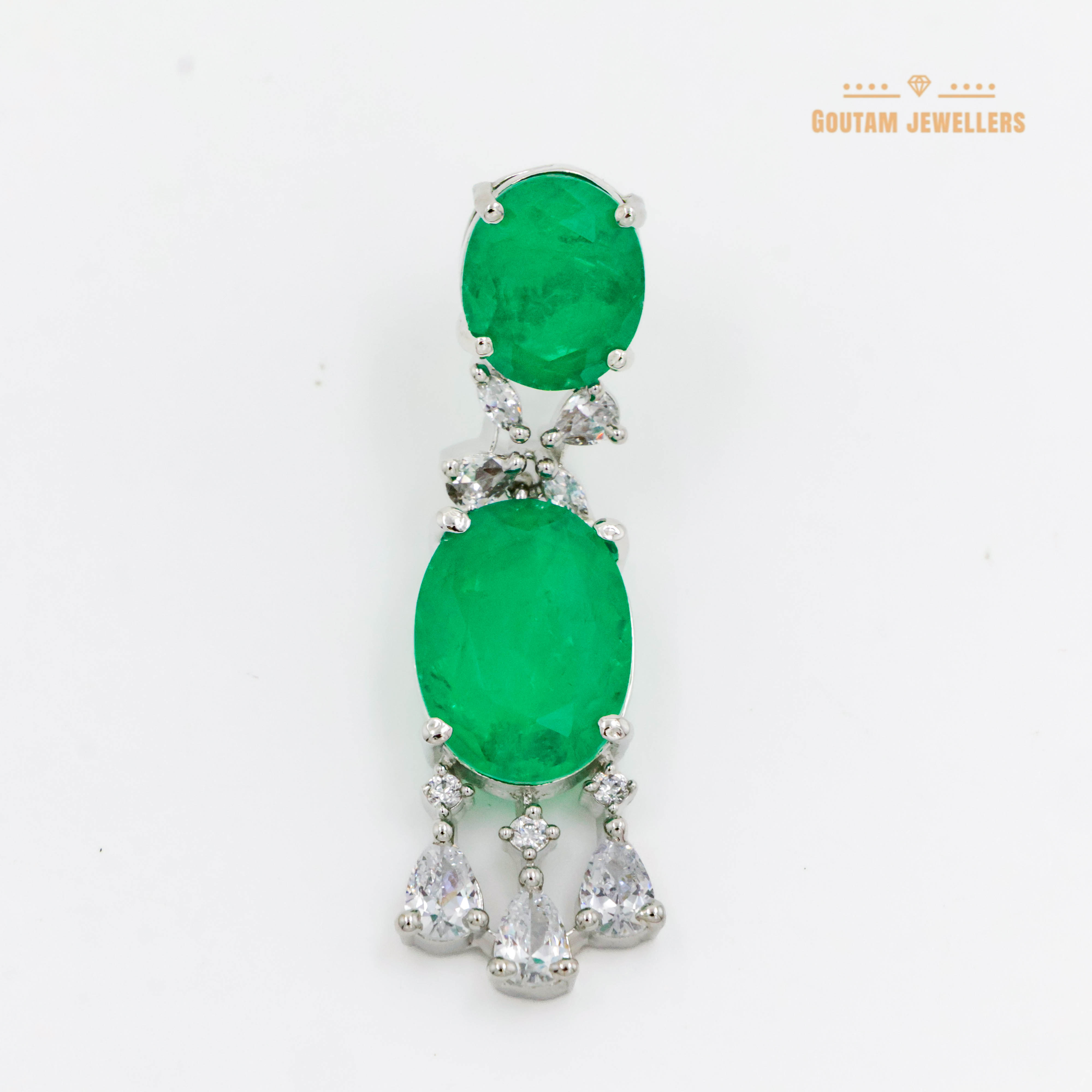 Goutam Jewellers By Ashok Rathod - Rhodium Plated Green Onex Stones Cz Earrings