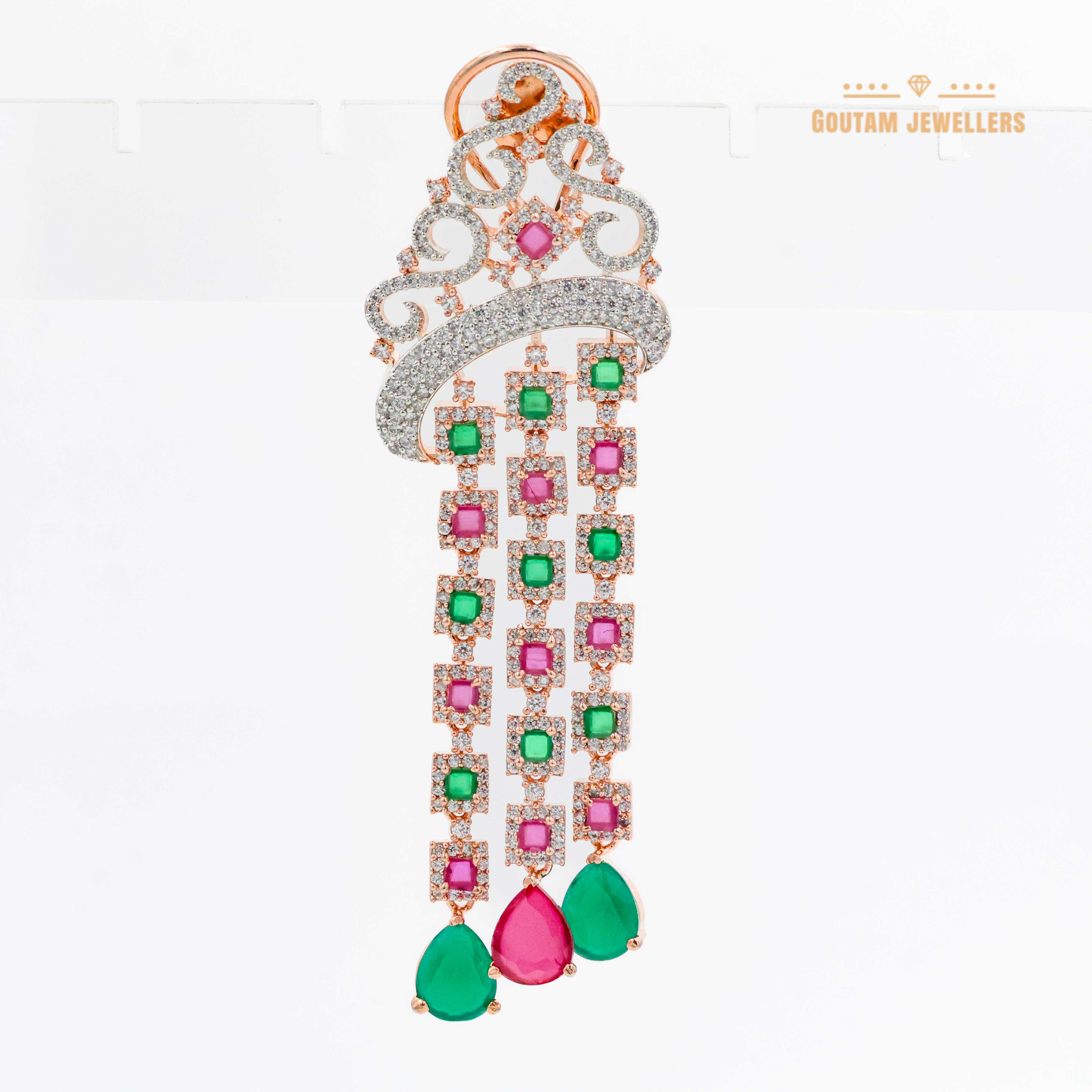 Goutam Jewellers By Ashok Rathod - Rose Gold Plated Hanging Earrings