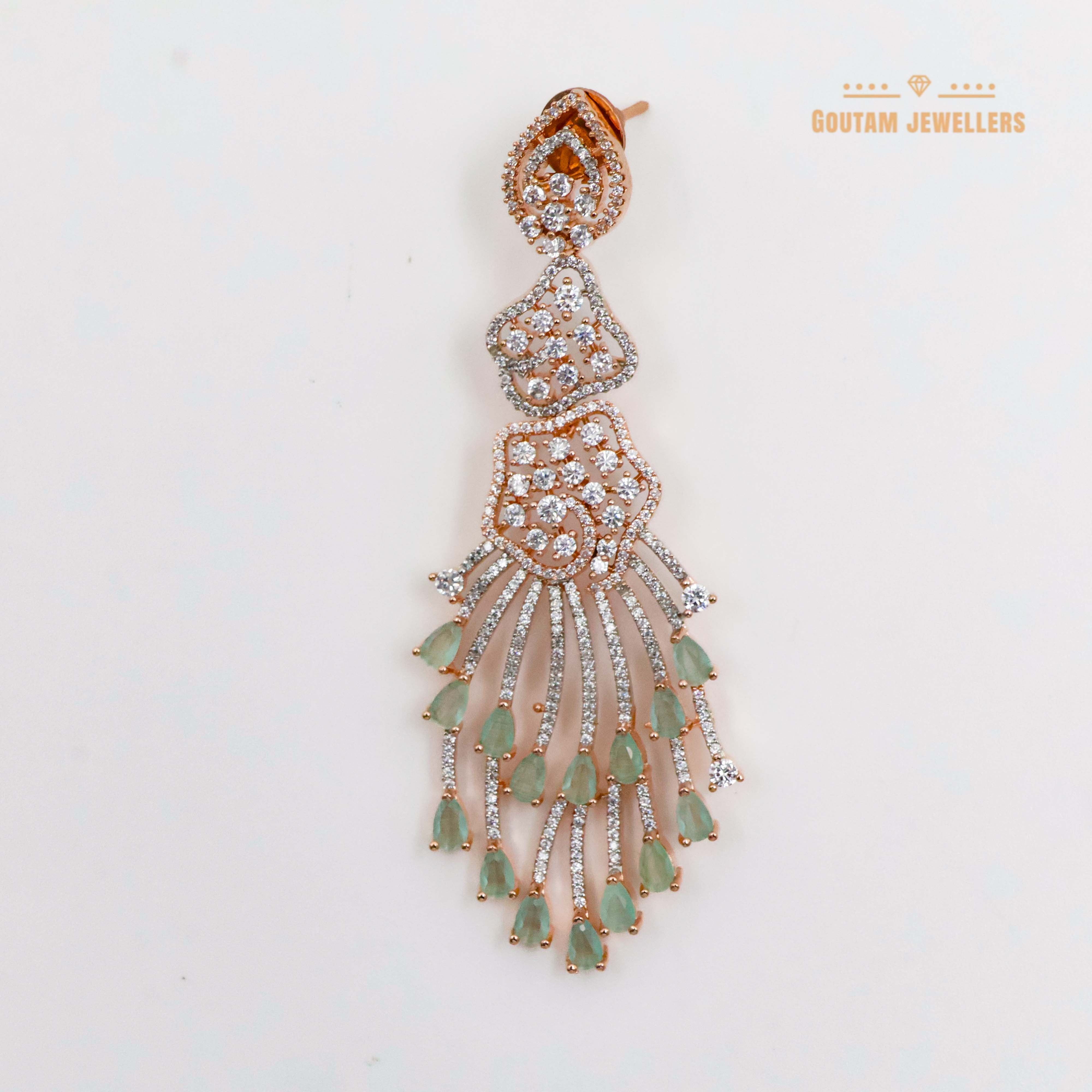 Goutam Jewellers By Ashok Rathod - Rose Gold Plated Fancy Cz Earrings