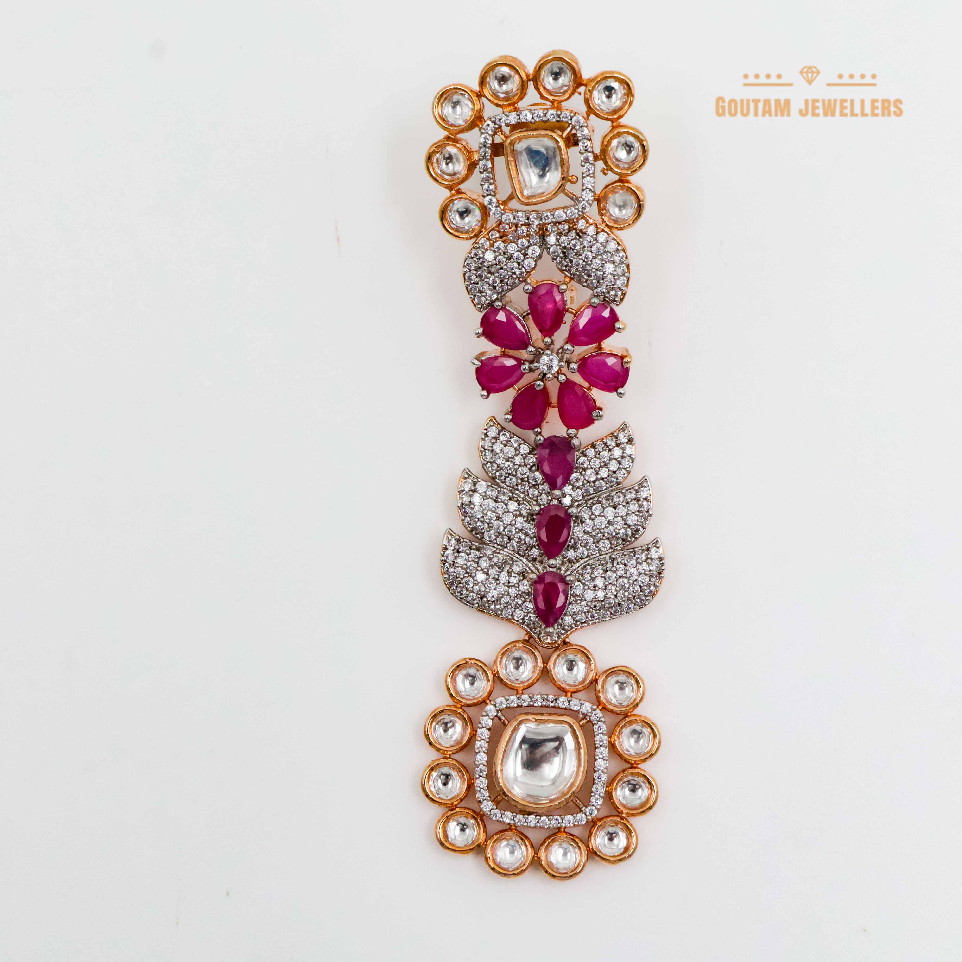 Goutam Jewellers By Ashok Rathod - Rose Gold Plated Fancy Ruby Stones Studded Cz Earrings