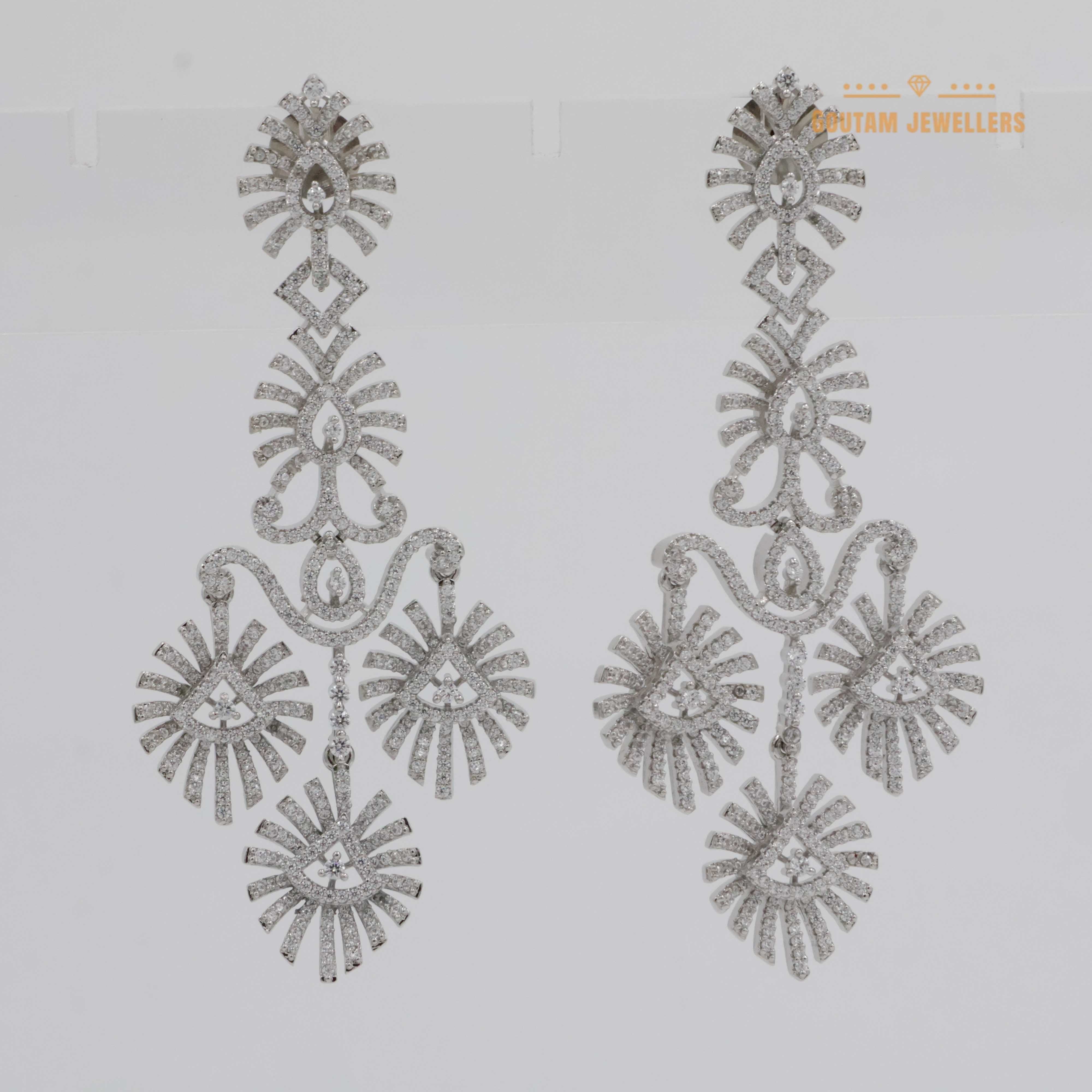 Designer Rhodium Plated Cz Earrings