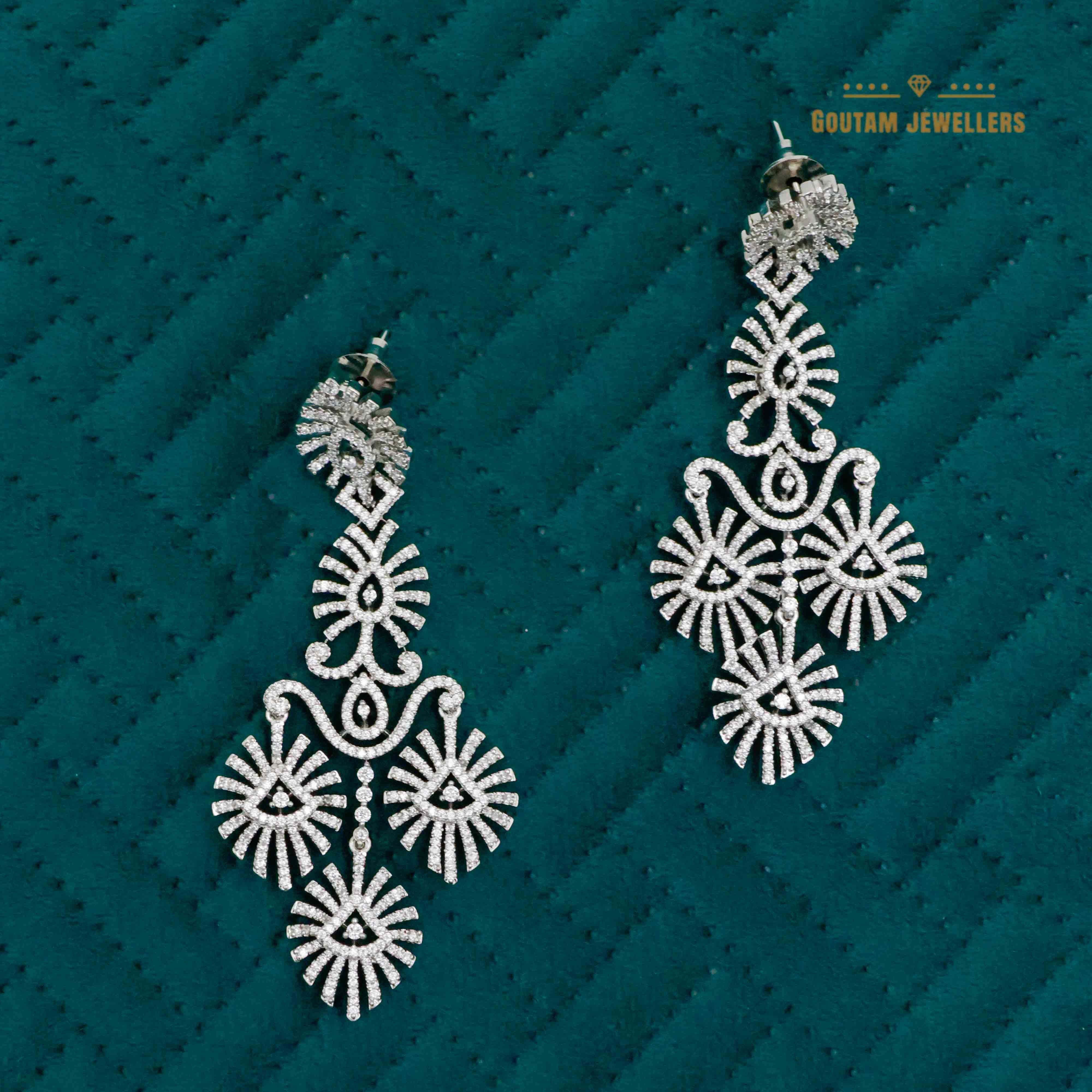 Goutam Jewellers By Ashok Rathod - Designer Rhodium Plated Cz Earrings