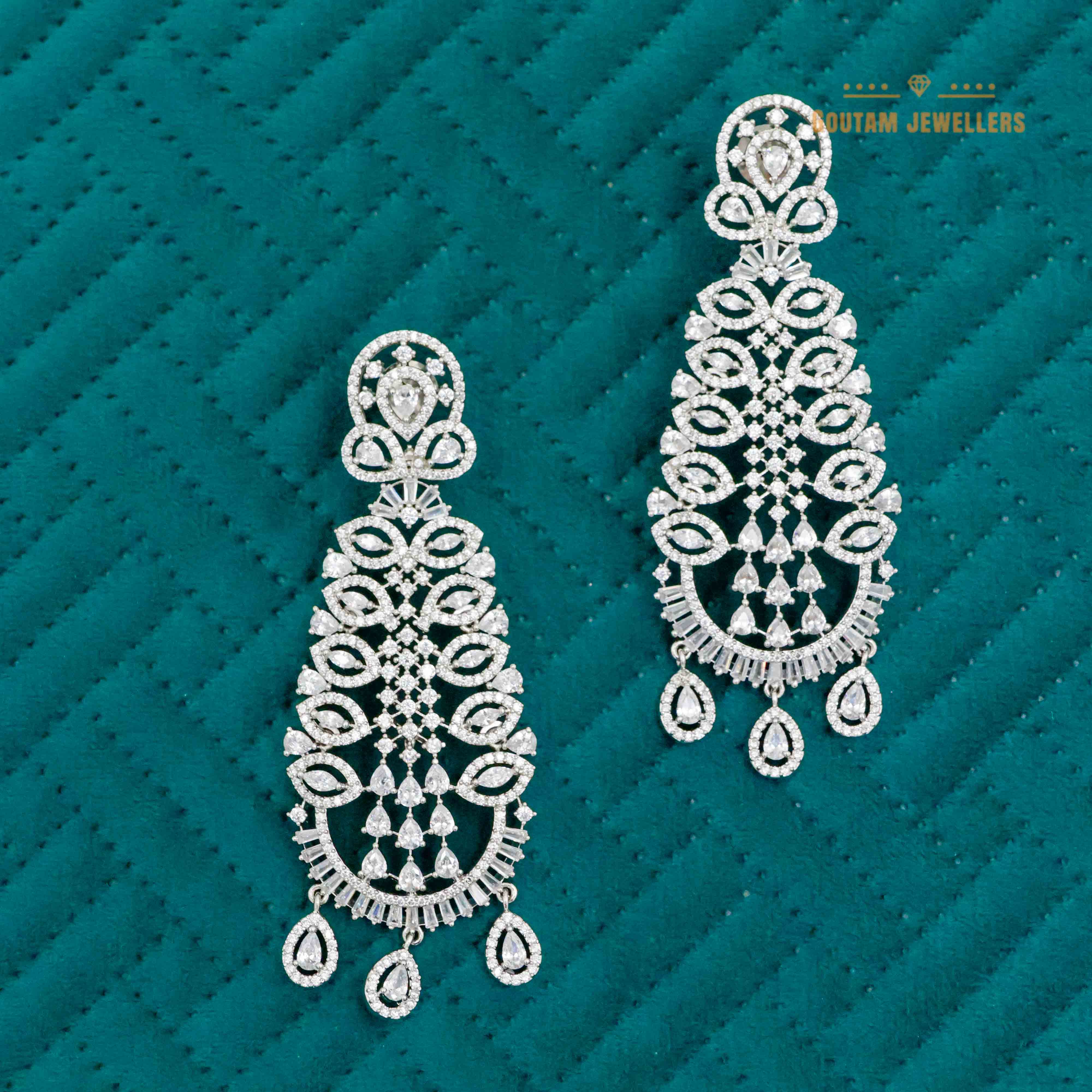Rhodium Plated Cz Earrings