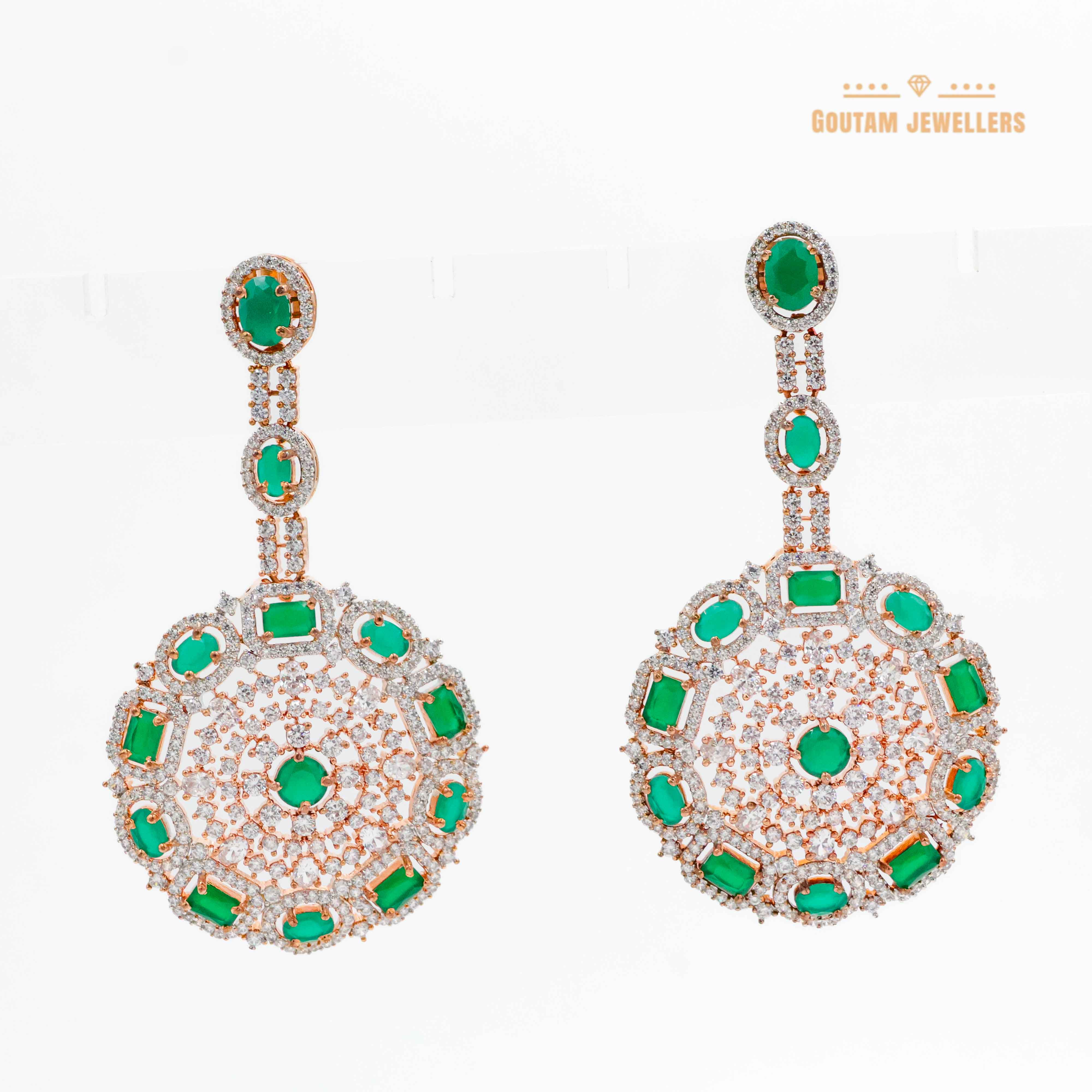 Goutam Jewellers By Ashok Rathod - Rose Gold Plated Fancy CZ Stones Earrings