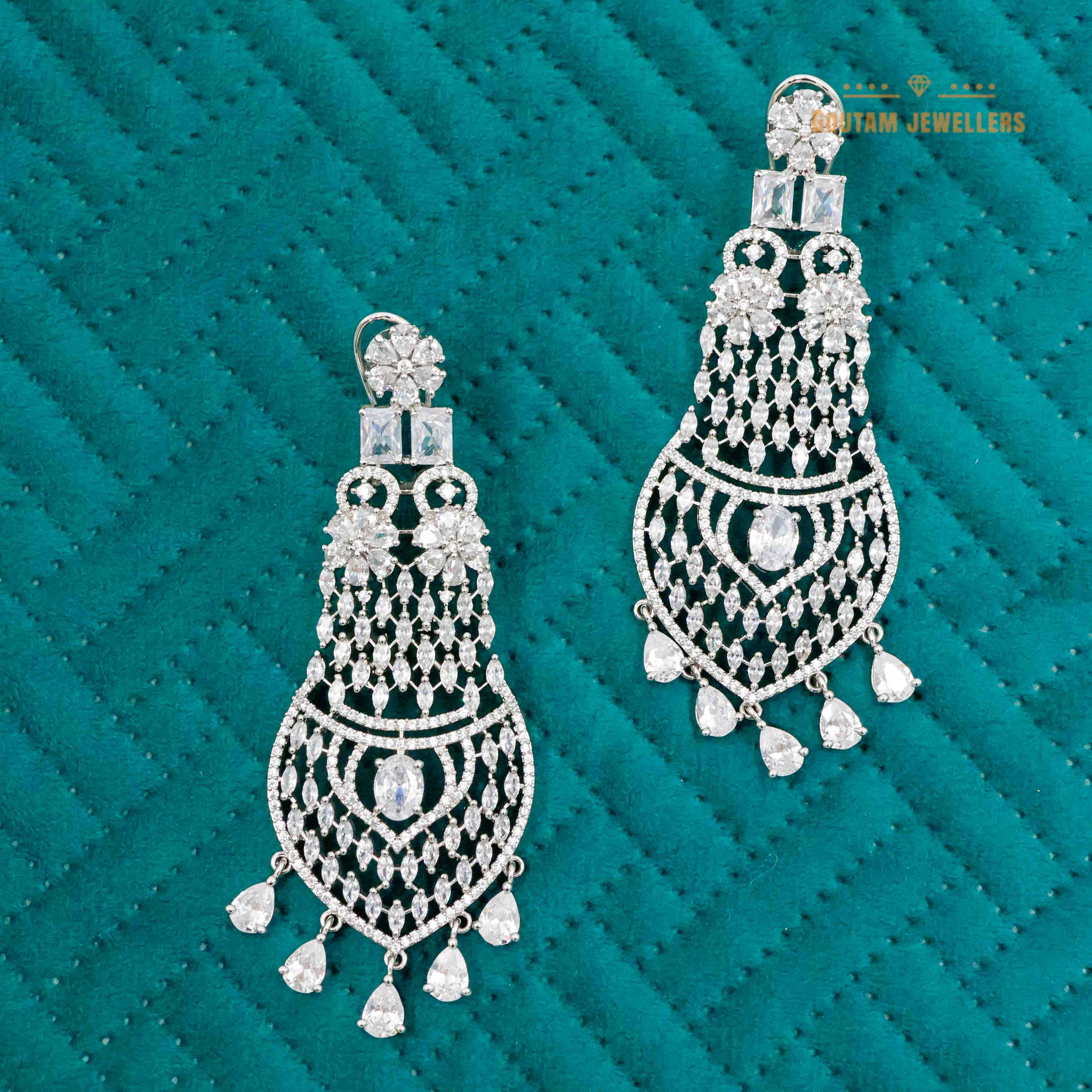 DIAMOND LOOK LONG CZ STUDDED Earrings