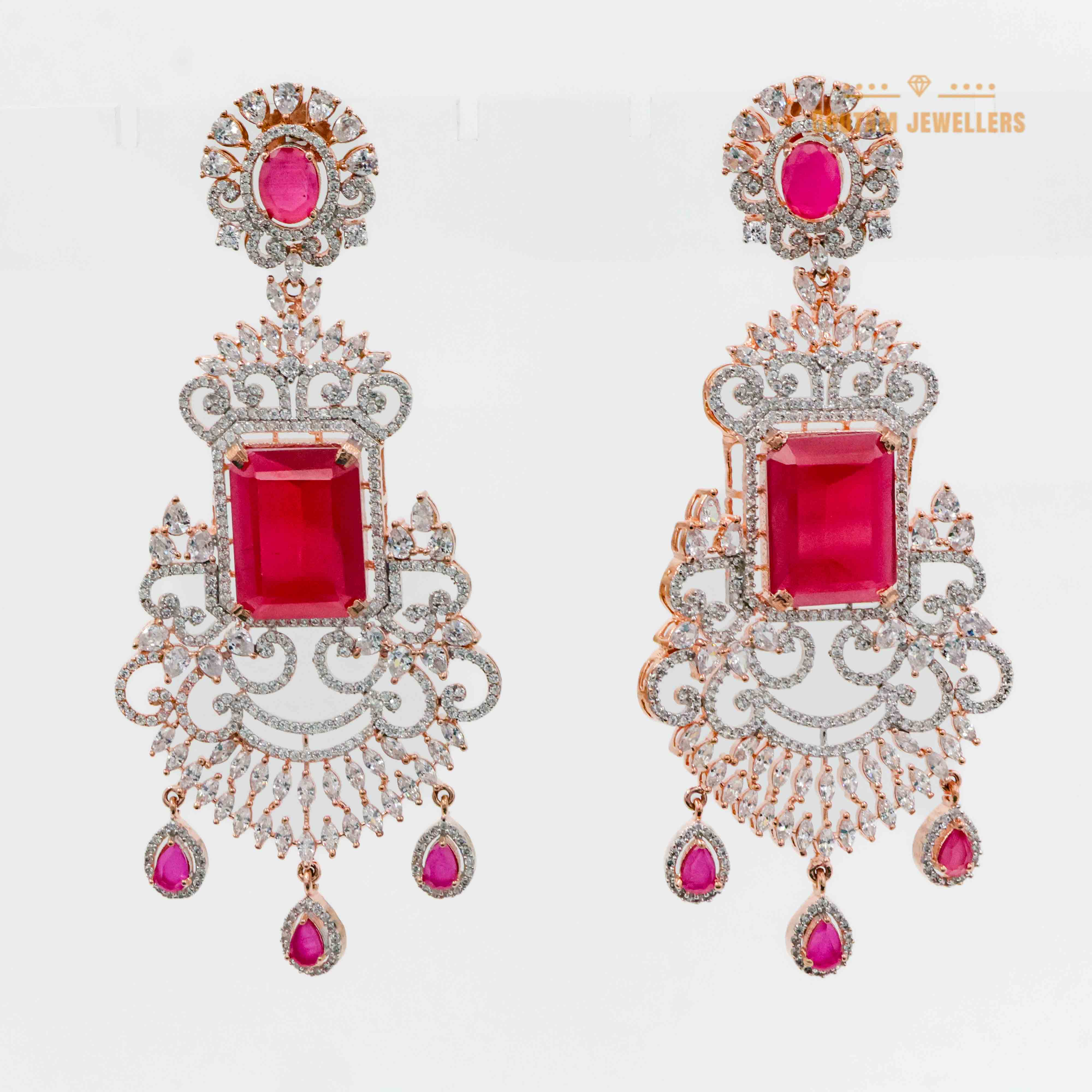 Goutam Jewellers By Ashok Rathod - Rose Gold Plated Fancy Cz Earrings