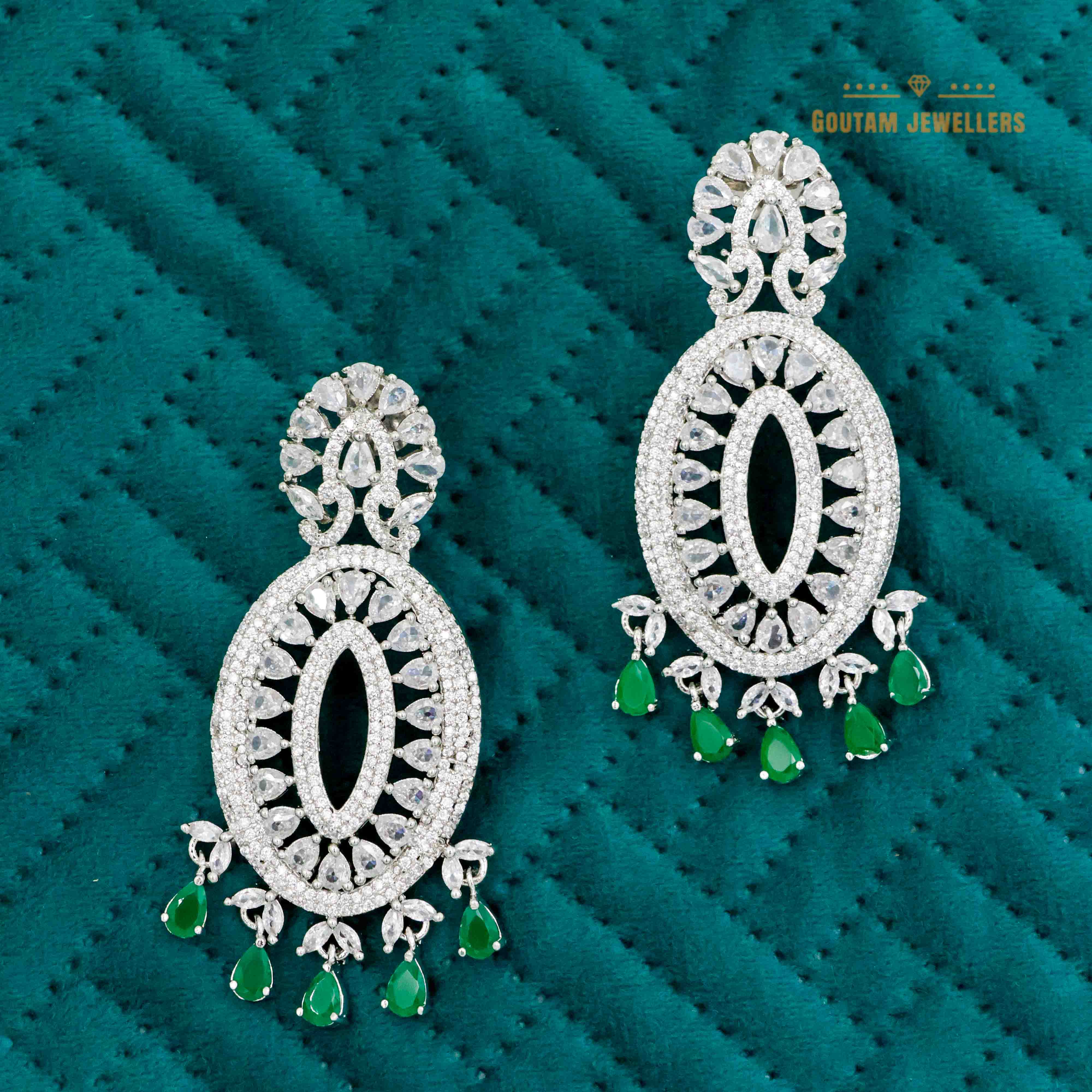 Goutam Jewellers By Ashok Rathod - Rhodium Plated Fancy Cz Earrings