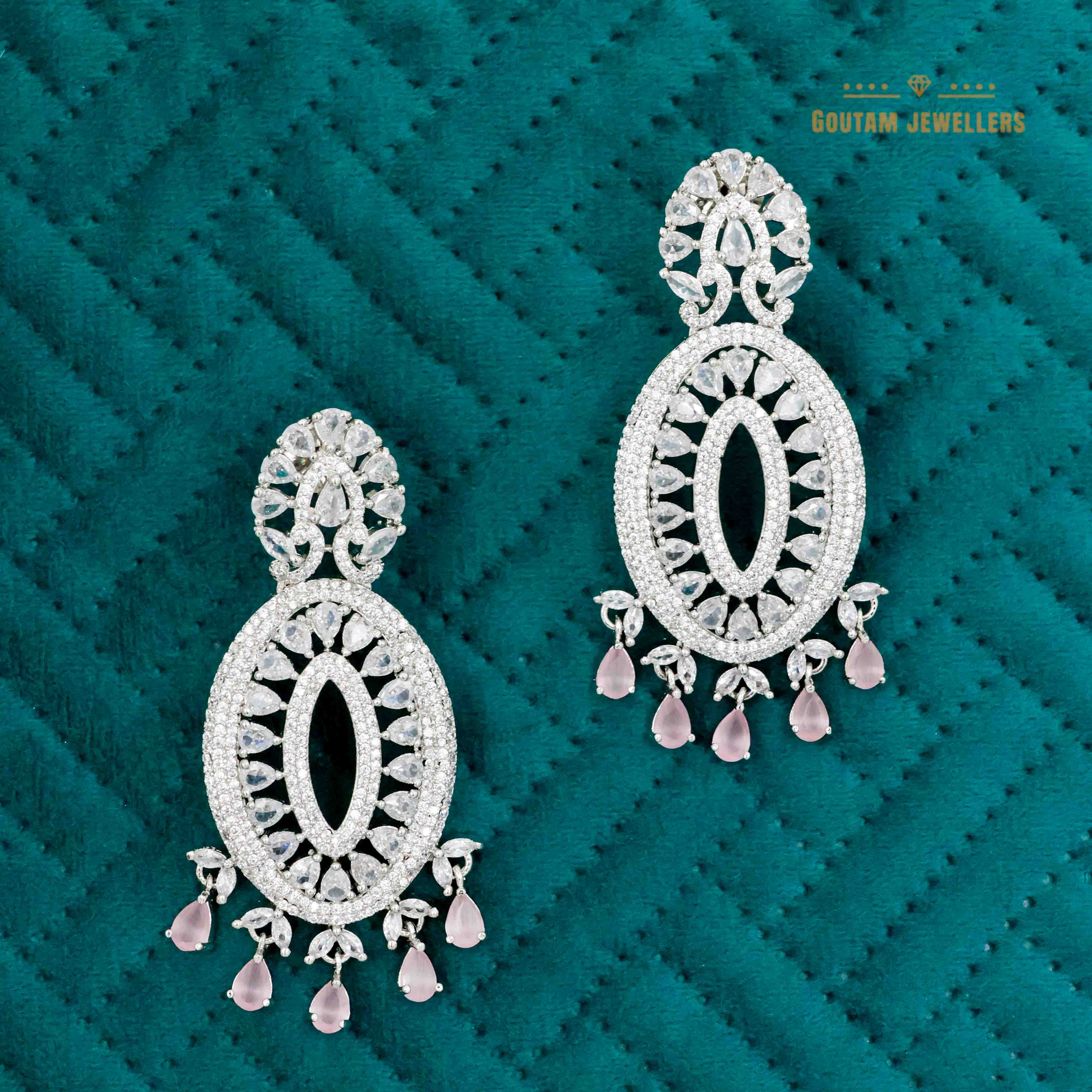 Goutam Jewellers By Ashok Rathod - Rhodium Plated Fancy Cz Earrings