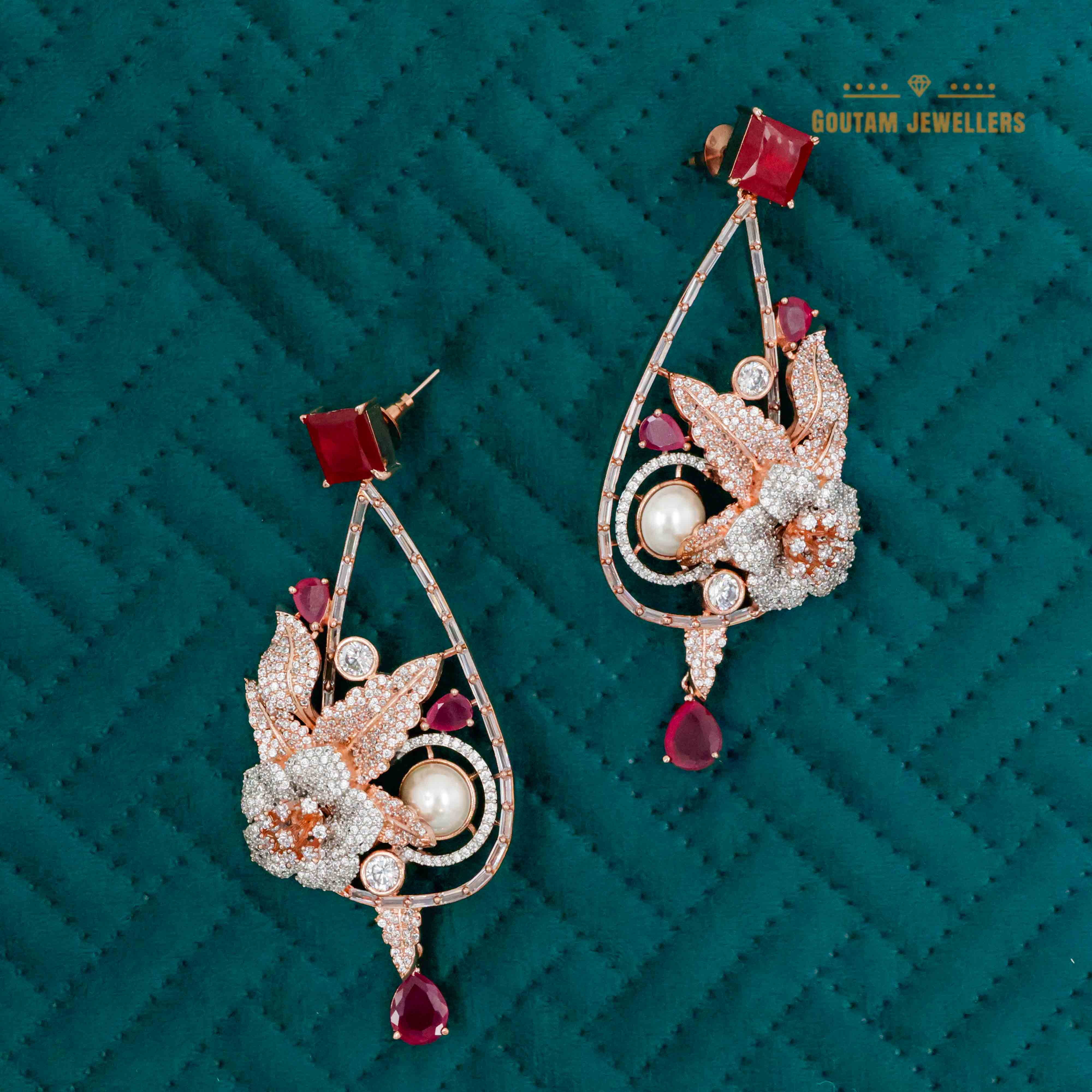 Goutam Jewellers By Ashok Rathod - Rose Gold Plated Designer Cz Earrings