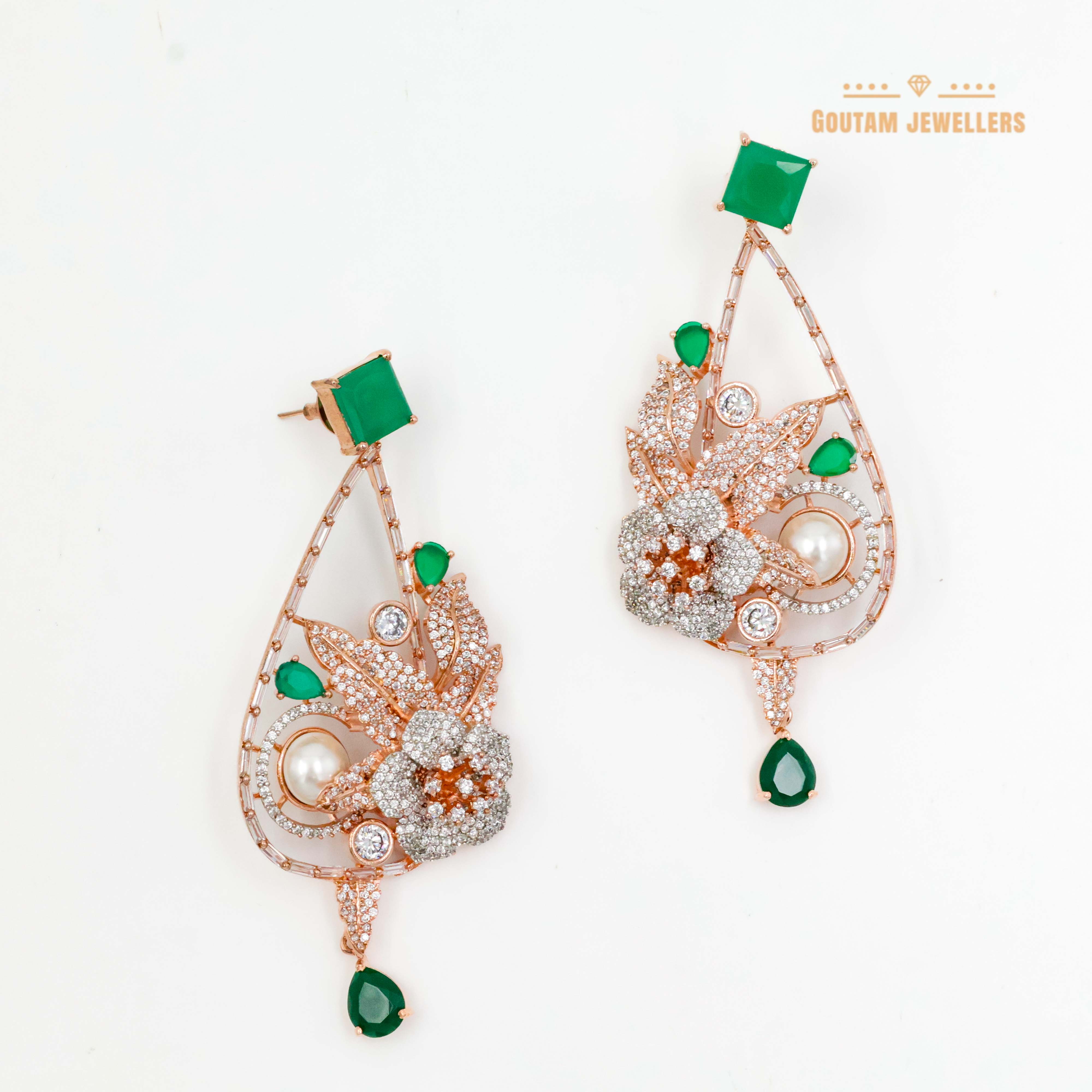 Goutam Jewellers By Ashok Rathod - Rose Gold Plated Designer Cz Earrings