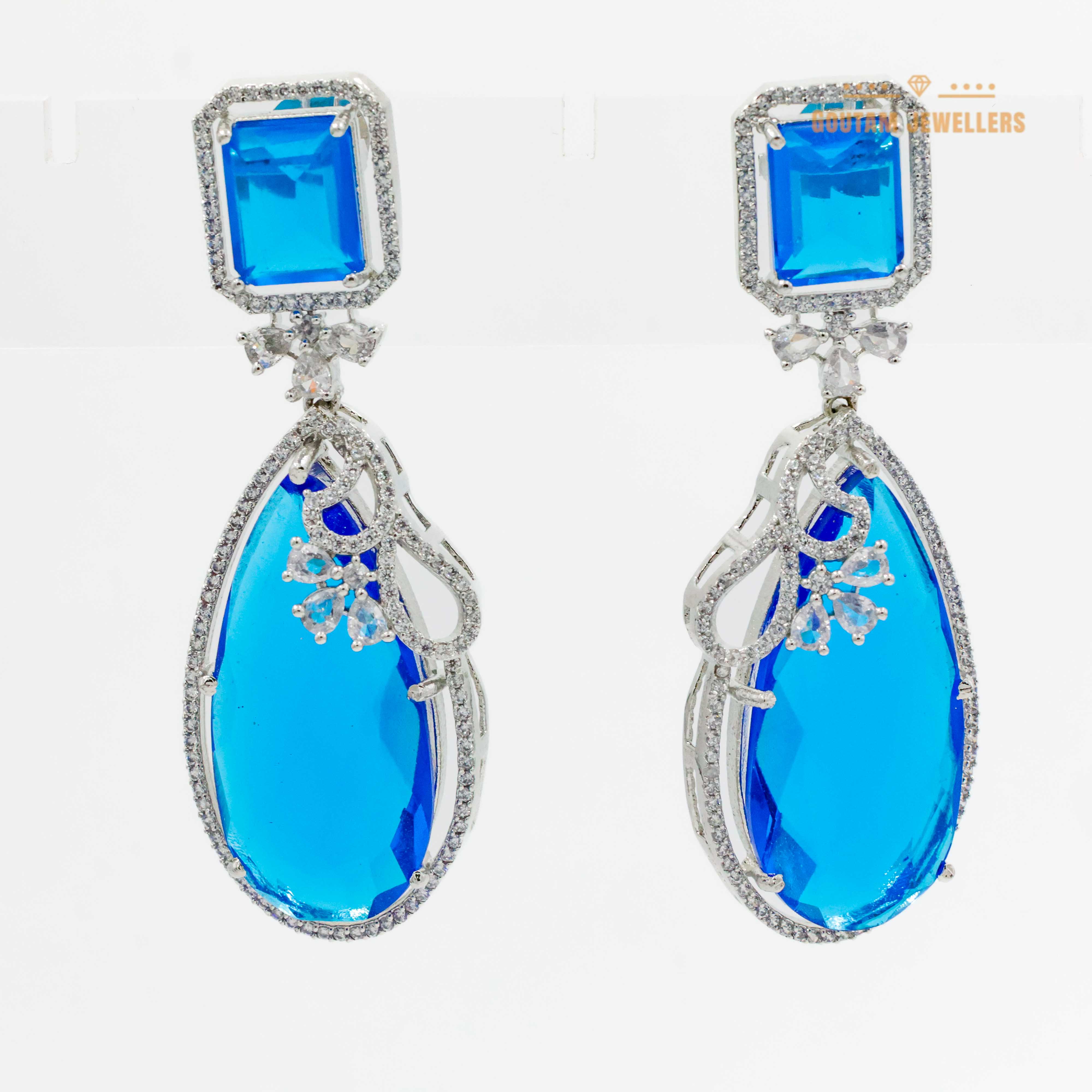 Fancy Sapphire Color Cz Earrings