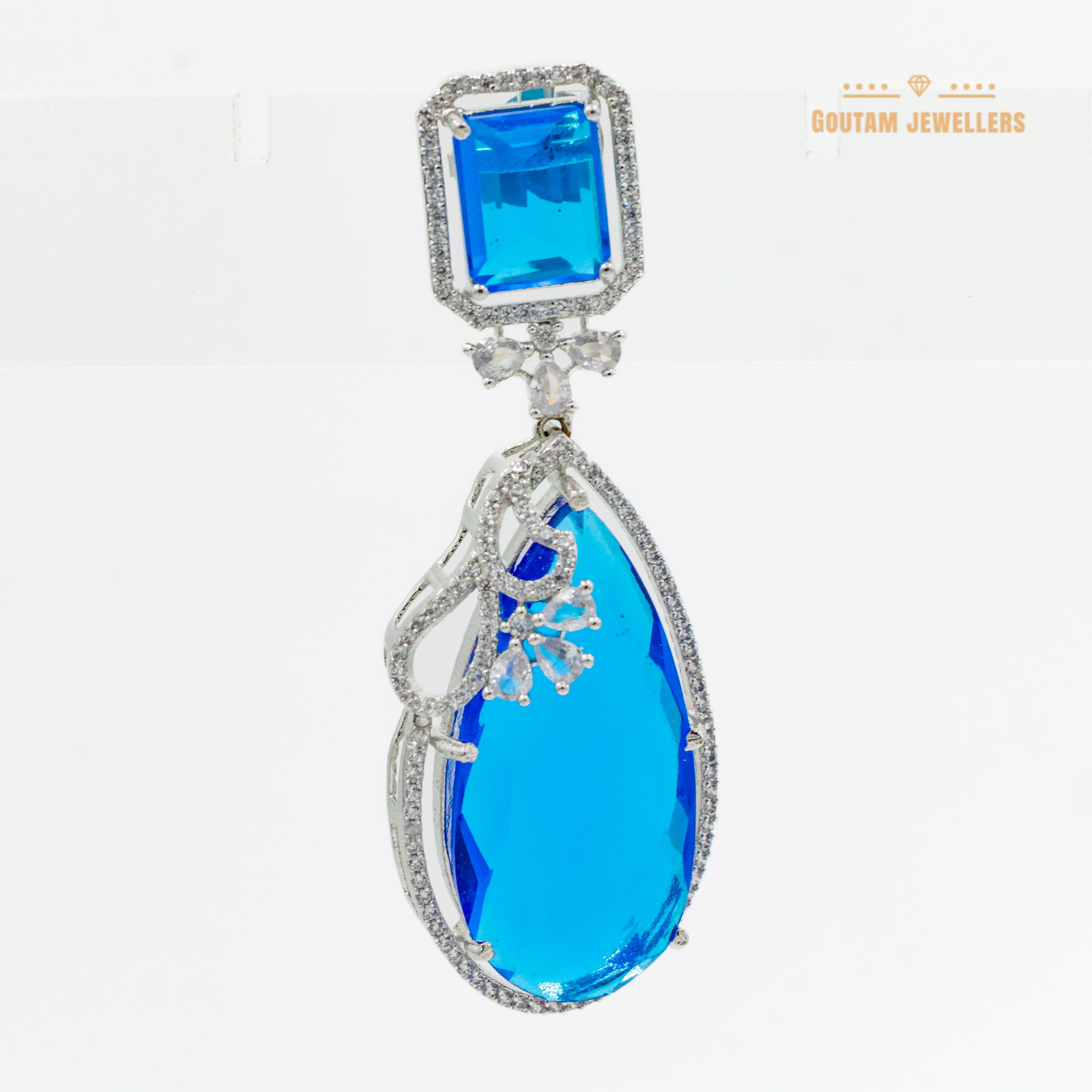 Goutam Jewellers By Ashok Rathod - Fancy Sapphire Color Cz Earrings