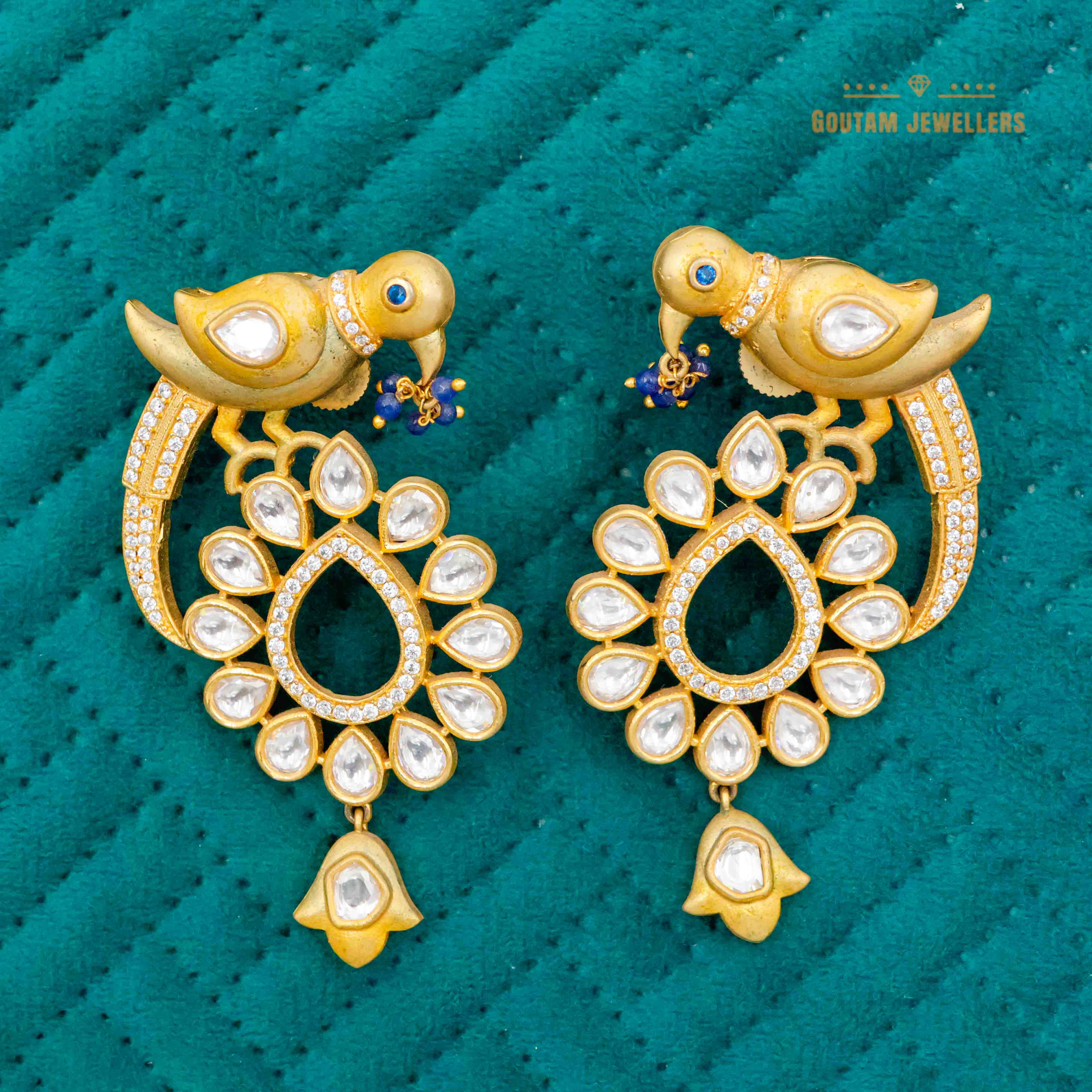 Parrot Deisgn Fancy Polki Kundan Earrings