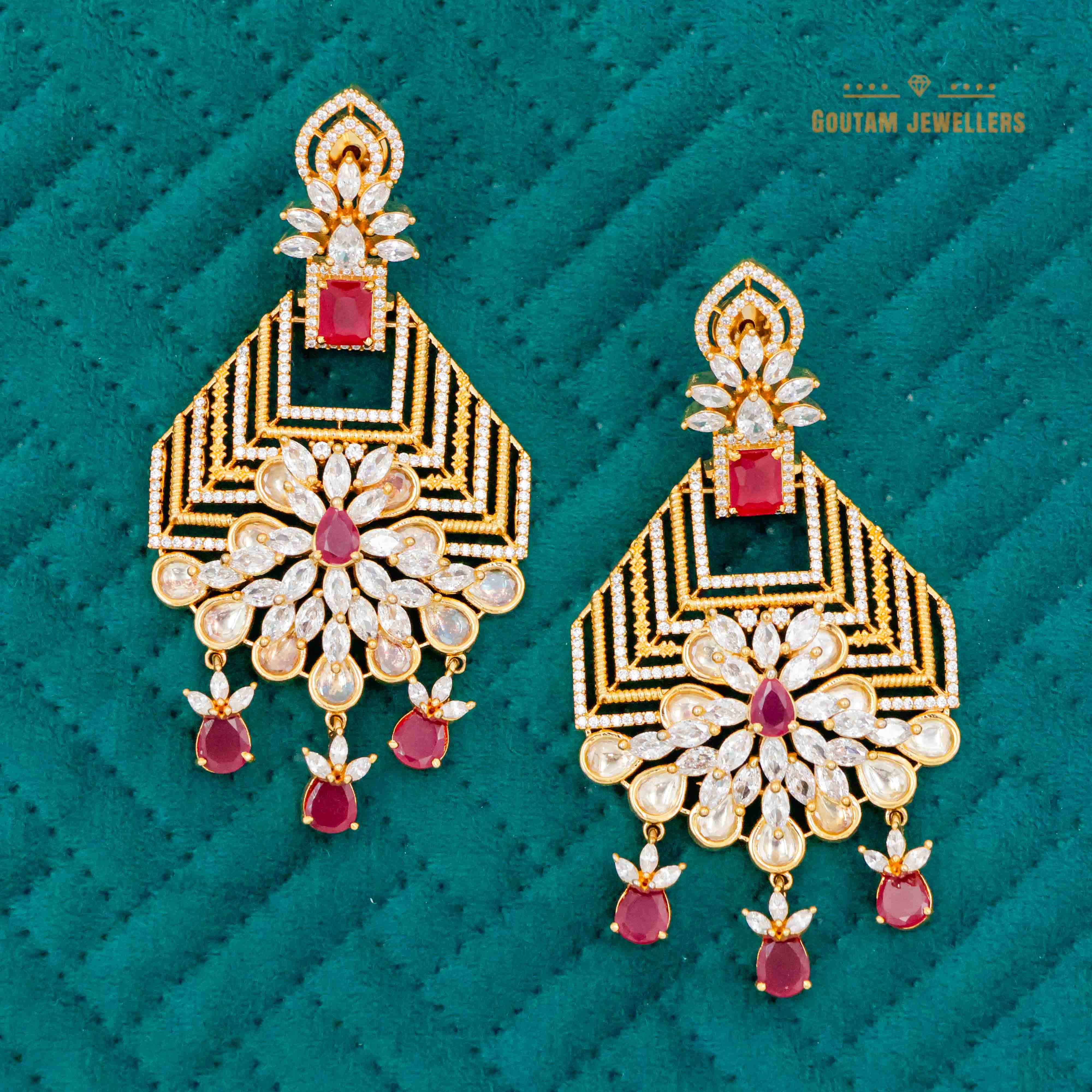 Goutam Jewellers By Ashok Rathod - Fancy Polki Kundan Earrings with CZ Stones