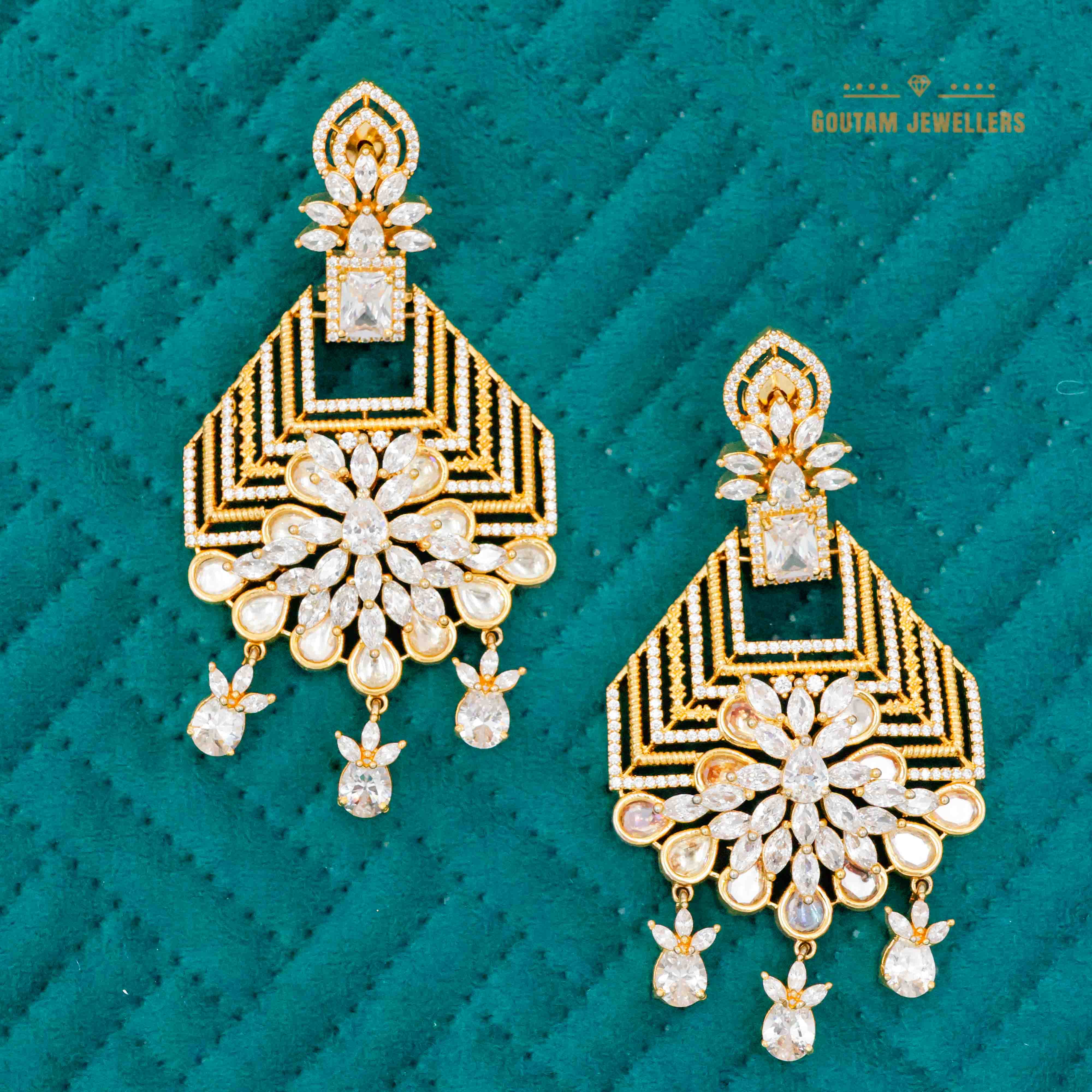 Goutam Jewellers By Ashok Rathod - Fancy Polki Kundan Earrings with CZ Stones