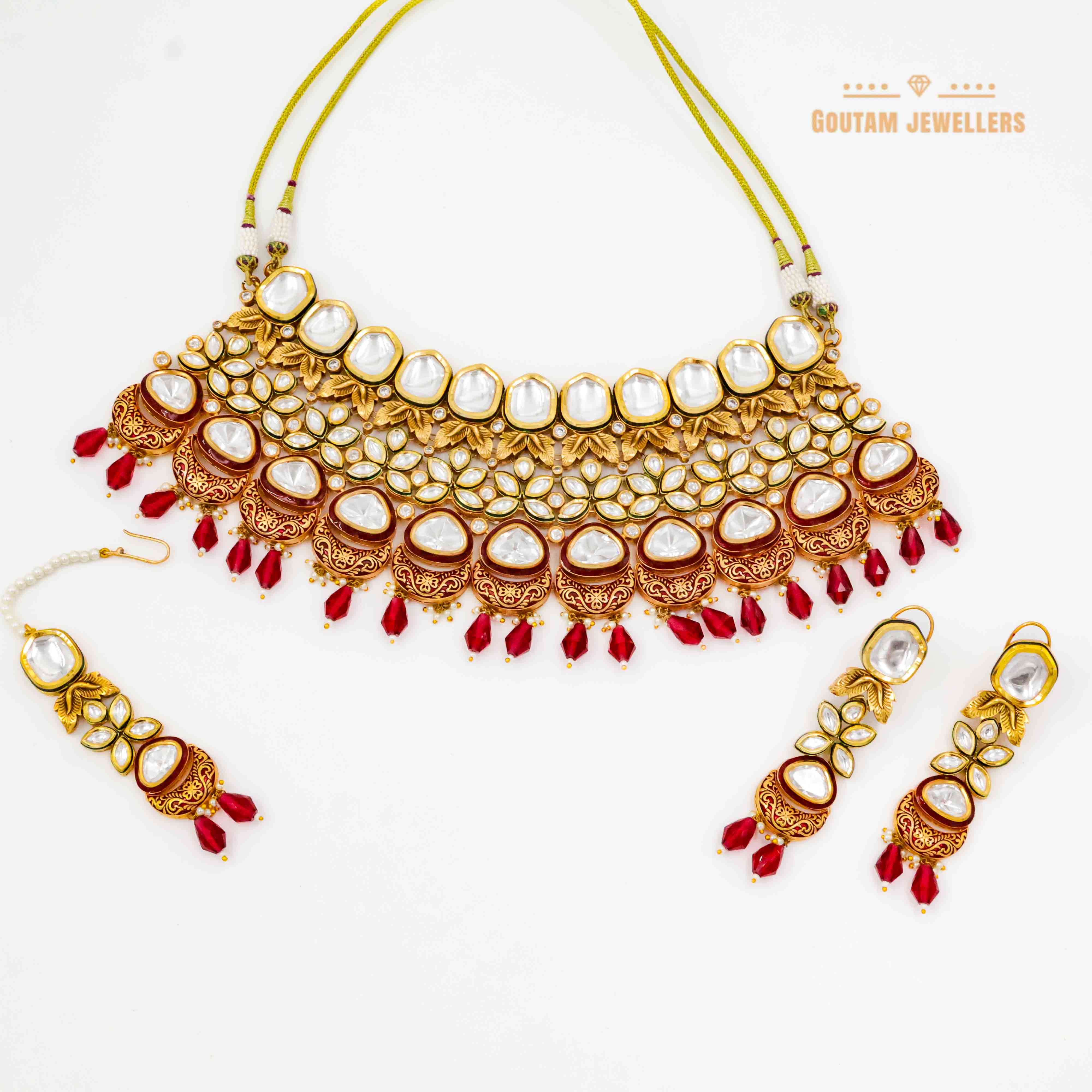 Gold Plated Kundan Stone And Meenakari Bridal Necklace Set