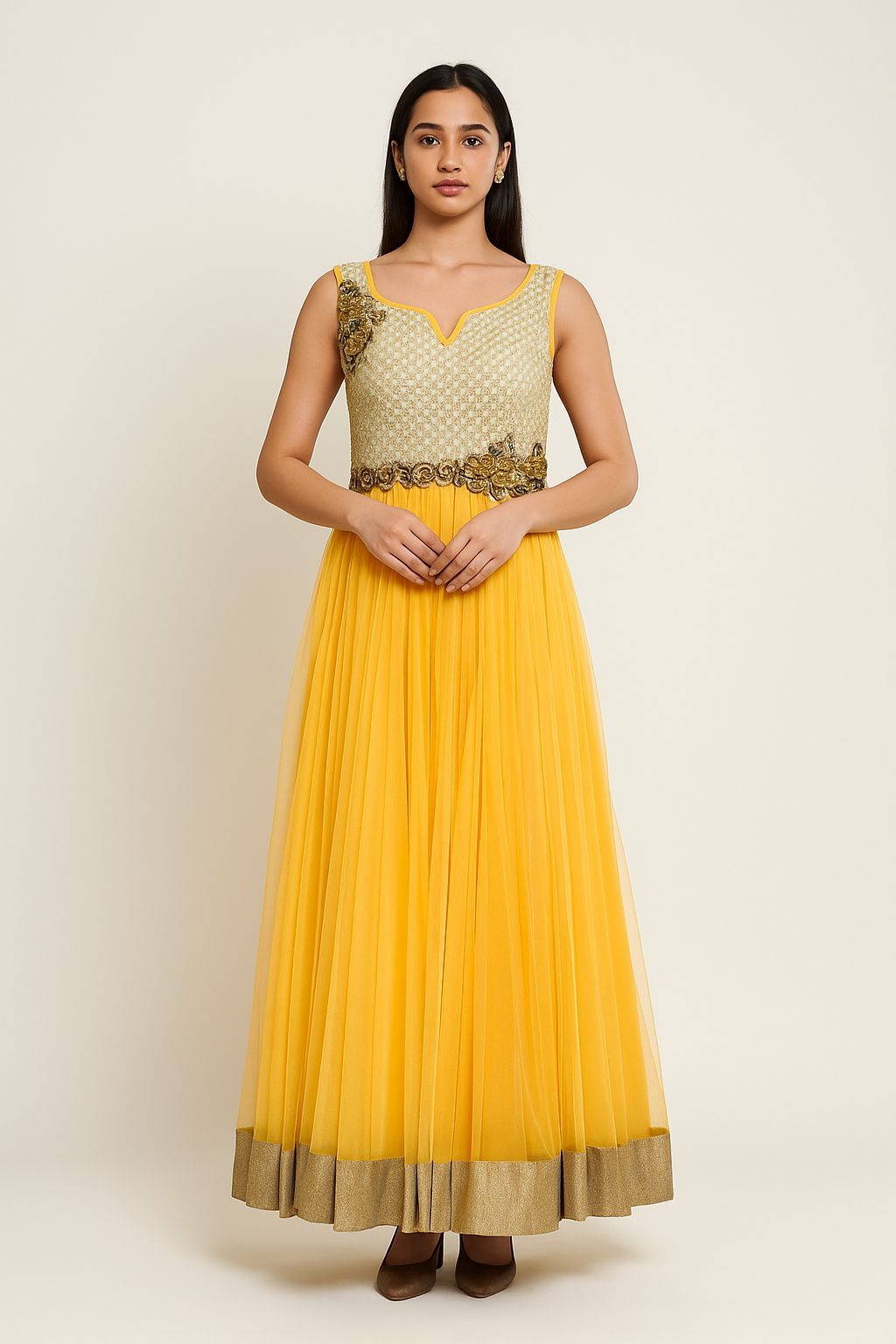 Shree Shanti Selection - Yellow Golden Embellished Anarkali Gown