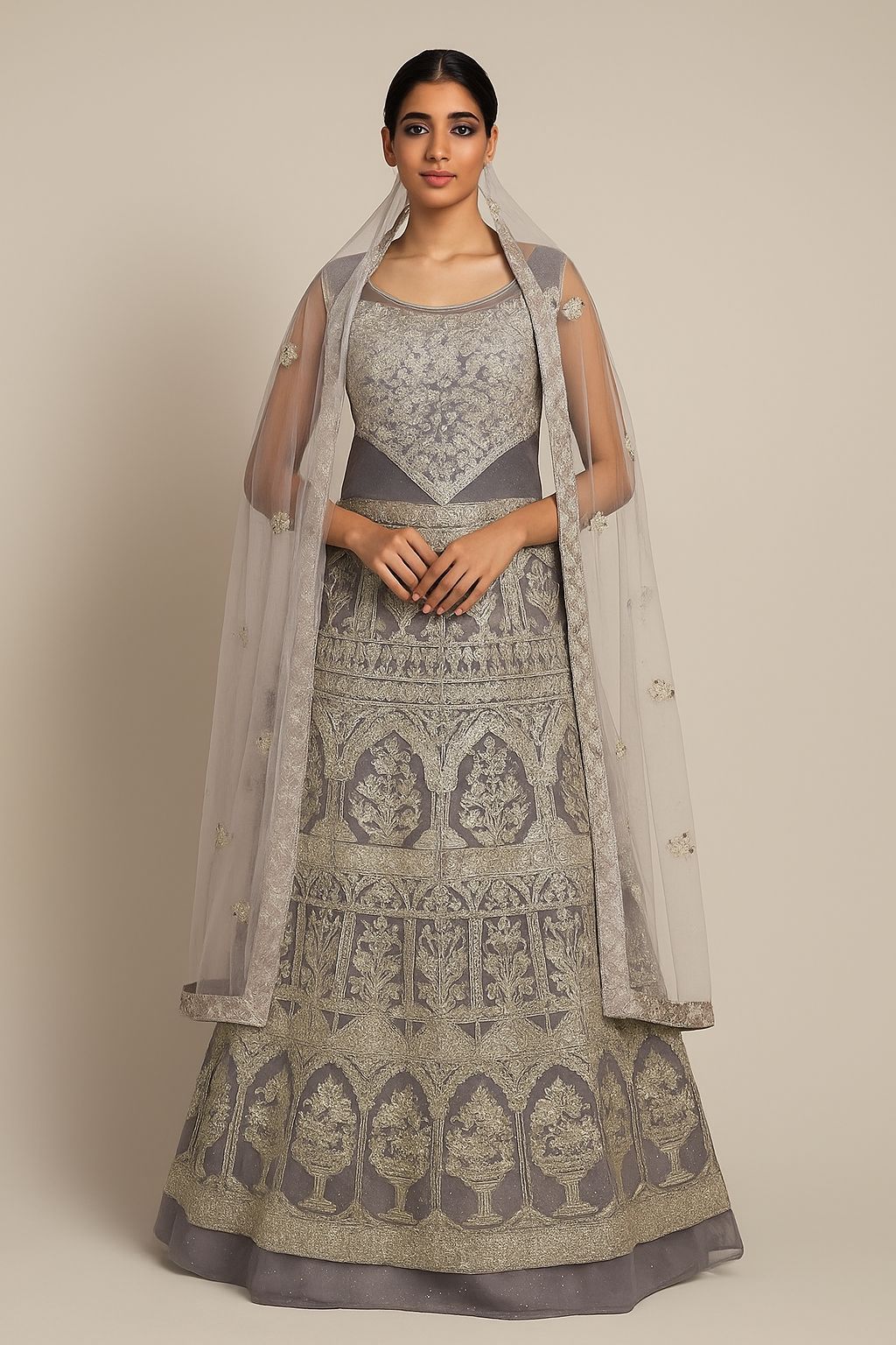 Shree Shanti Selection - Elegant Grey Embroidered Gown for Women