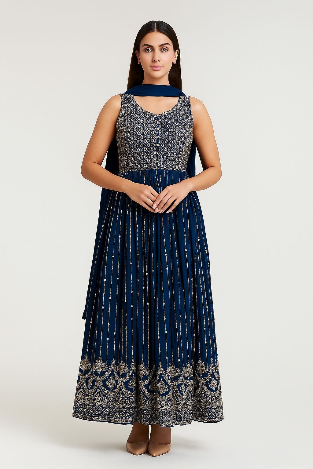 Shree Shanti Selection - Navy Blue Golden Anarkali Gown