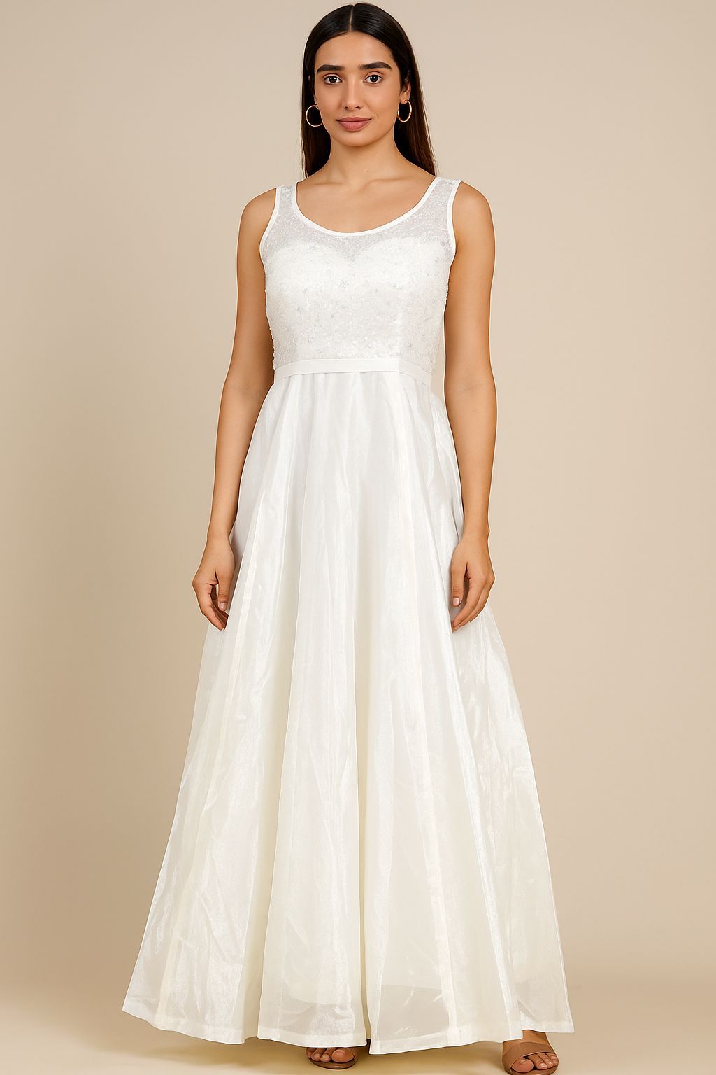 Shree Shanti Selection - White Sleeveless Flared Gown