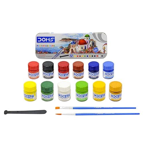 DOMS 12 Shades Poster Colours | Rich & Vibrant Paints for Art & Craft | Free Agitator & Brush Inside for Smooth Mixing | Non-Toxic & Safe for Kids -