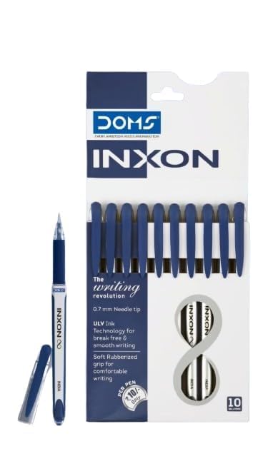 DOMS Inxon Blue Ball Pen | 0.7mm ULV Ink Technology | Smooth Writing Pen with Soft Rubberized Grip | Long-Lasting Ink Flow for School & Office Use -