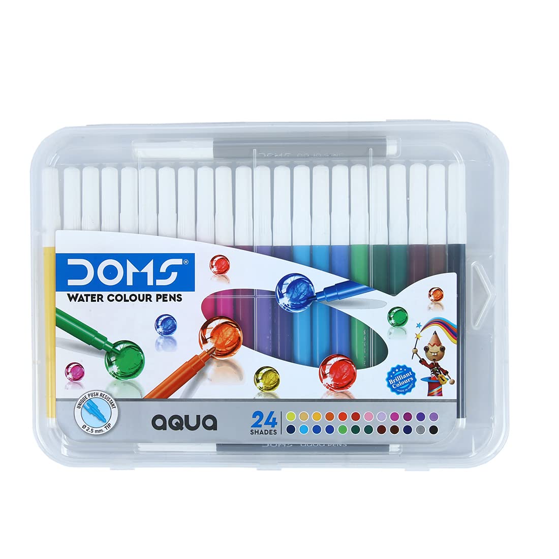 DOMS Aqua 24 Shades Watercolour Sketch Pen Set | Bright & Intense Colours | Push-Resistant Tips for Smooth Drawing | Non-Toxic & Safe for Kids | Ideal for Doodling & Mandala Art -