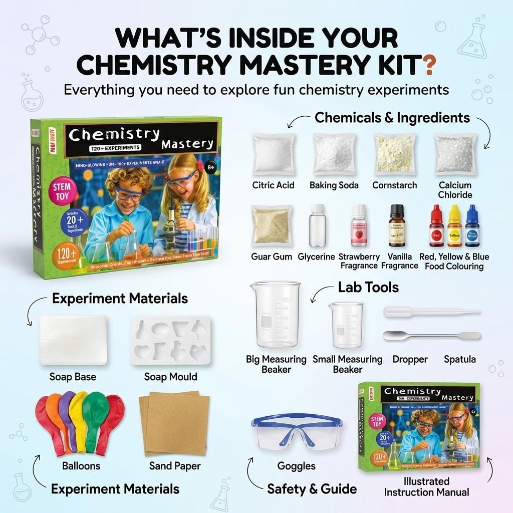 Chemistry Mastery Science Kit| 120+ Experiments| STEM Learning Educational Toys for Boys and Girls Ages 8-14| Birthday Gifts Ideas for Kids | for Young Scientists