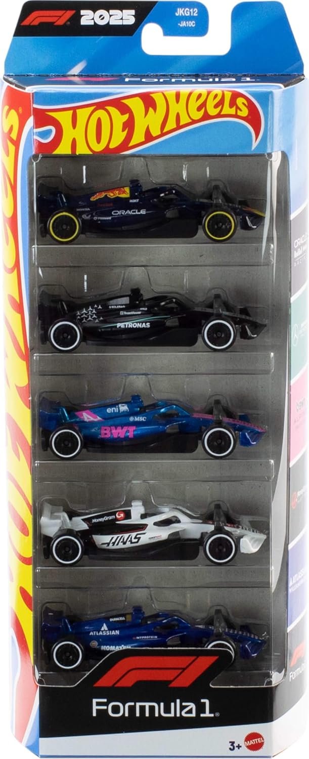 The Urban Bazar - Hot Wheels 1:64 Scale 5-Pack Formula 1 Die-Cast Toy Cars, Set of 5 Officially Licensed, Collectible F1 Race Cars for Play or Display