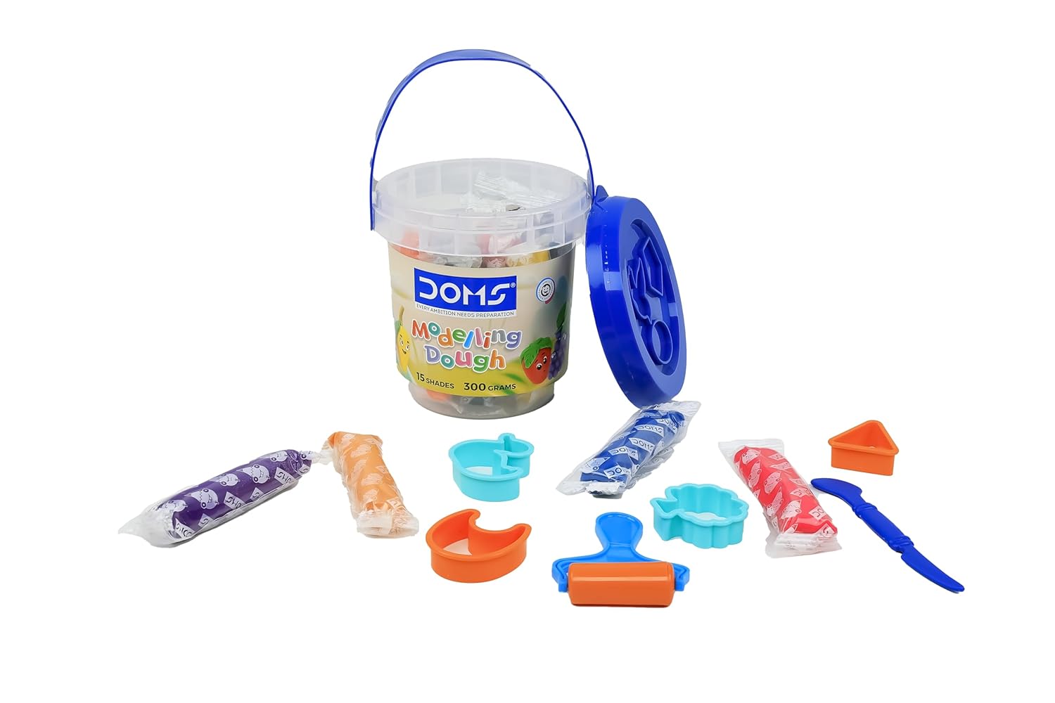 DOMS Modelling Dough 15 Shades (300g) | Soft & Colourful Clay for Kids | Easy to Knead | DIY Art & Craft Set | Safe & Non-Toxic Creative Dough for Children -