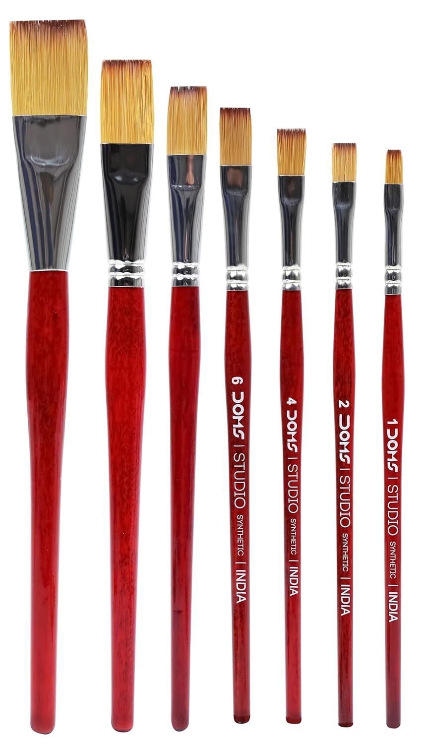 DOMS Studio Brushes Set of 7 Flat Brushes (No. 1, 2, 4, 6, 8, 10, 12) | Model 67 | Professional Multimedia Paint Brushes for Artists | Smooth Filament Bristles -