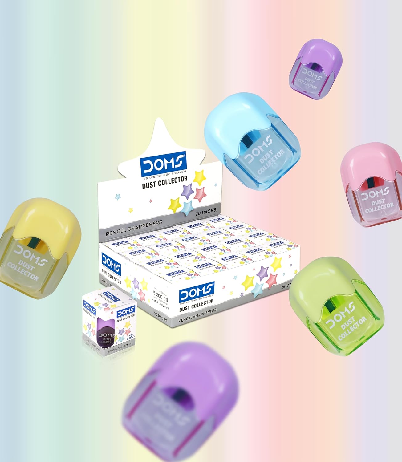DOMS Multicolour Dust Collector Sharpeners | Mess-Free Sharpener with Waste Box | Safe & Durable Plastic Body | Ideal for Kids & School Use -