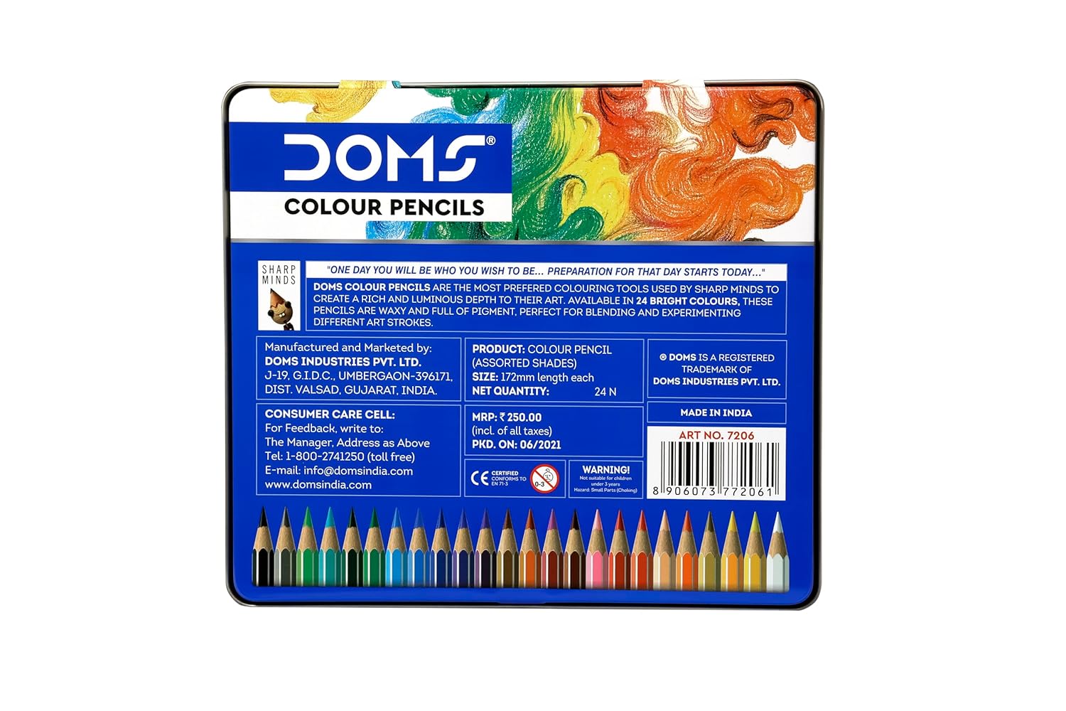 DOMS 24 Shades Super Soft Colour Pencils | Flat Tin Box | Smooth & Rich Colour Application | Non-Toxic Art Pencils for Kids & Artists | Multicolour Drawing Set -