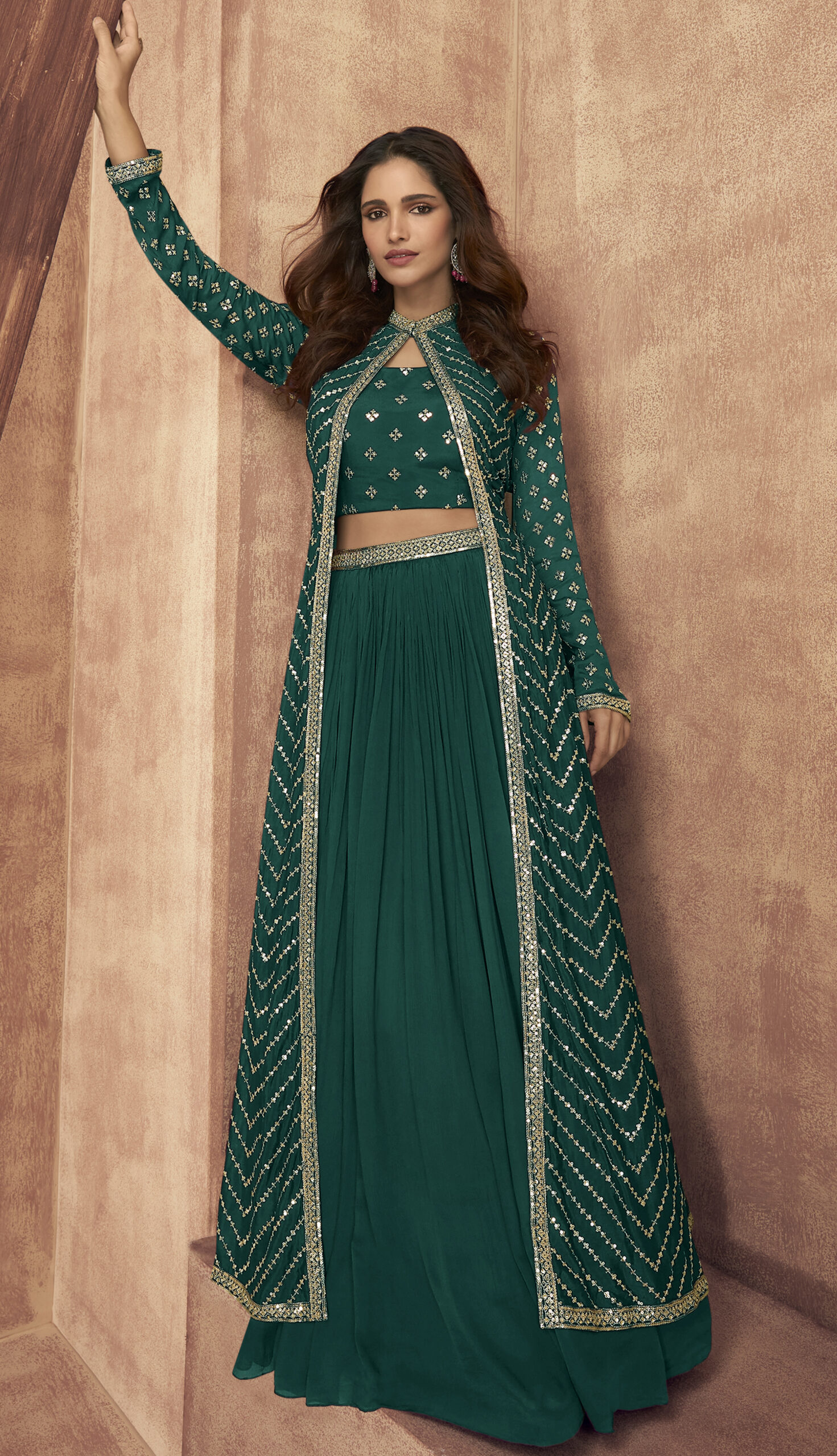Green  Mirror Sequin Indo Western